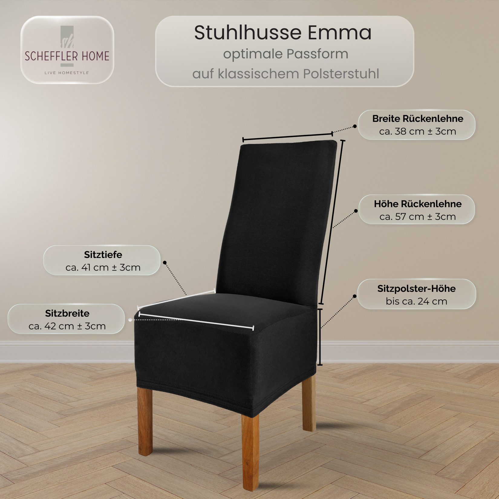 sh SCHEFFLER-HOME LIVE HOMESTYLE Stuhlhusse Moderner Stuhlbezug "Emma" aus elastischer Baumwolle Cottina, abnehmbarer & waschbarer Spannbezug für Stühle
