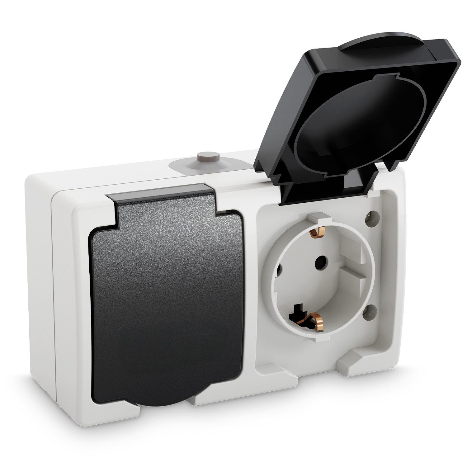 greate. Aufputz-Steckdose Aufputz Schutzkontakt Steckdose für Feuchtraum, 2fach Aufputzsteckdose, 1-St.