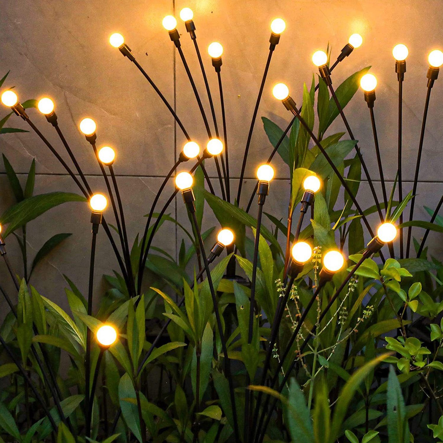 LANOR LED Solarleuchte Solar-Gartendeko Glühwürmchen Lichter - Wegbeleuchtung, 8 Lichter, (2 Stück) Warmes Licht