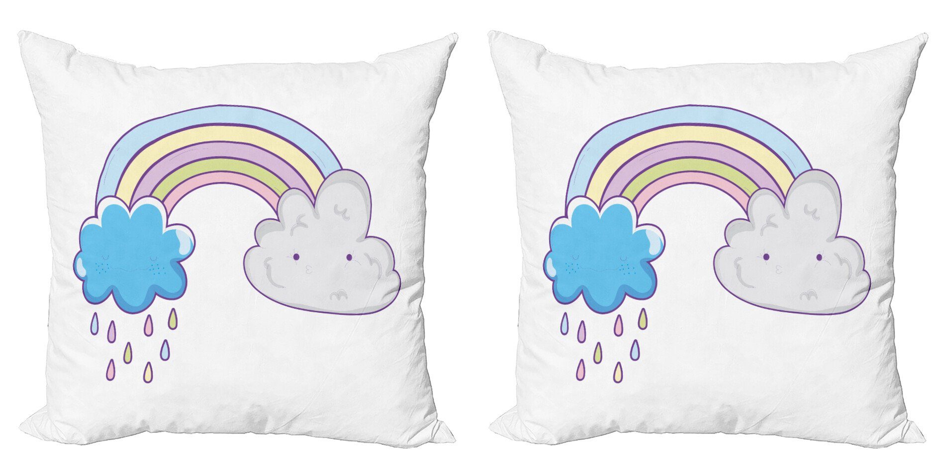 Kissenbezüge Modern Accent Doppelseitiger Digitaldruck, Abakuhaus (2 Stück), Regenbogen Raining Wolken Cartoon