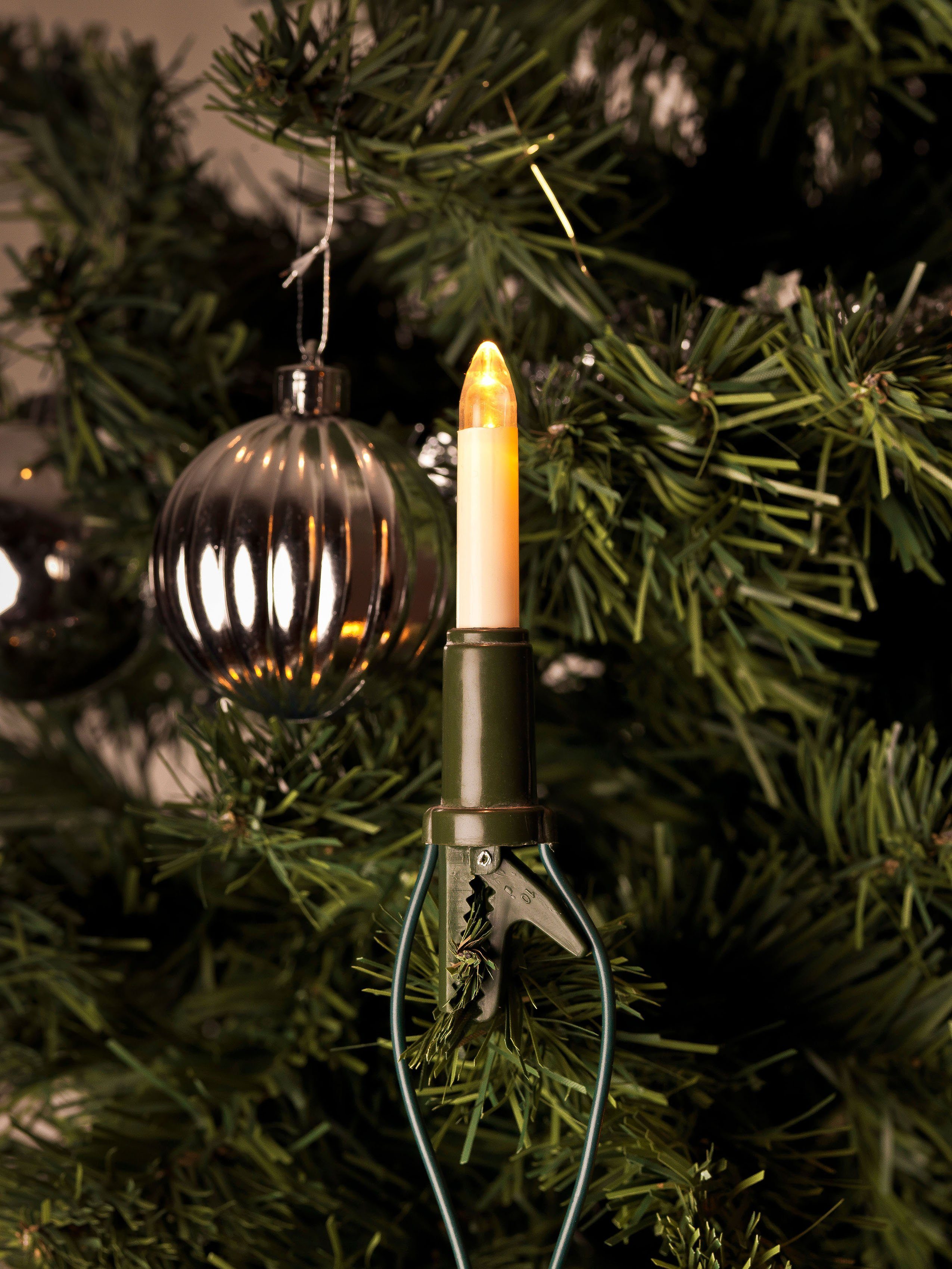 Christbaumschmuck, warm Schaftkerzen, LED LED-Christbaumkerzen 15 Dioden Weihnachtsdeko, 15- weiße flammig, Baumkette, KONSTSMIDE