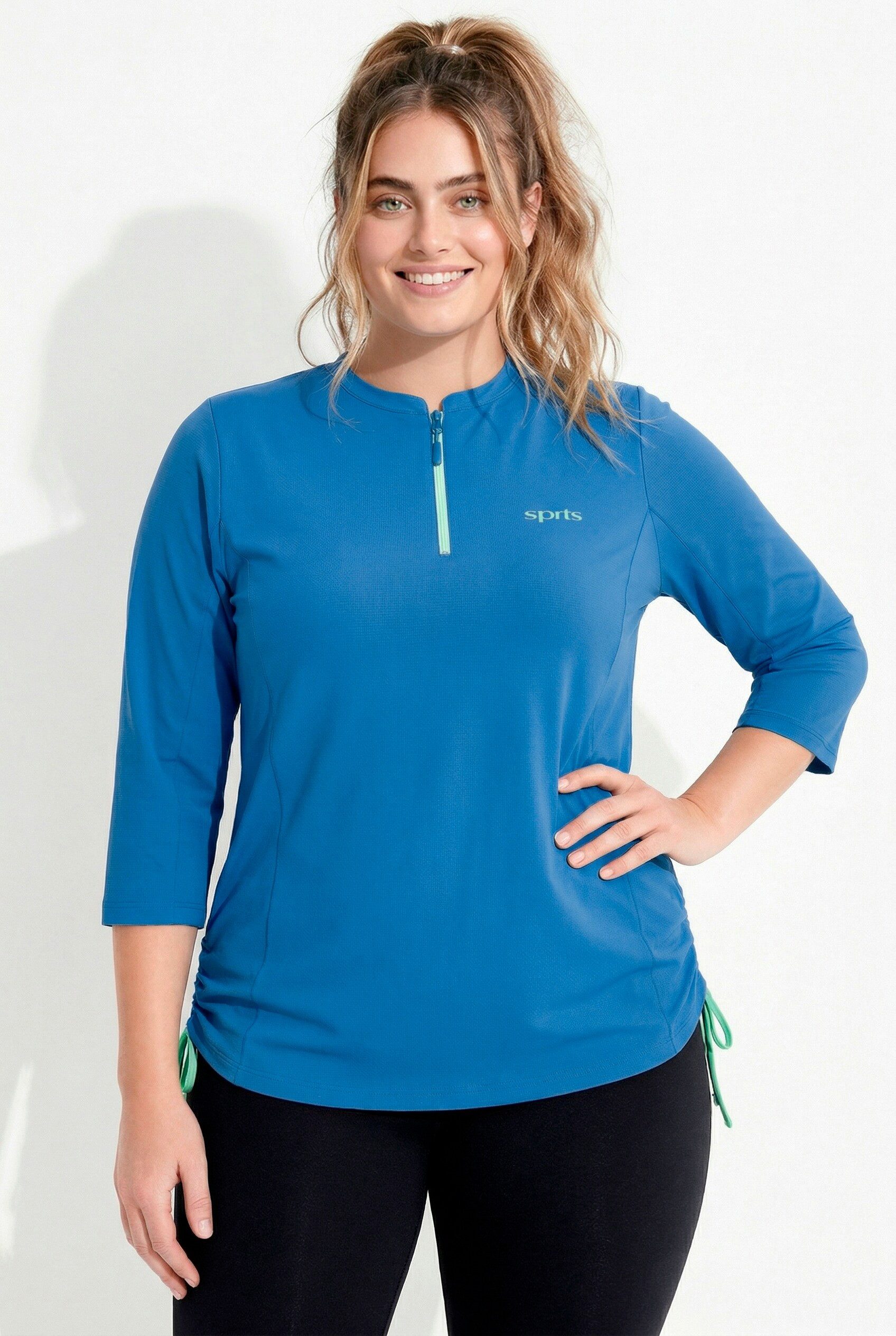 Ulla Popken T-Shirt Funktions-Shirt Rundhals 3/4-Arm recycelt