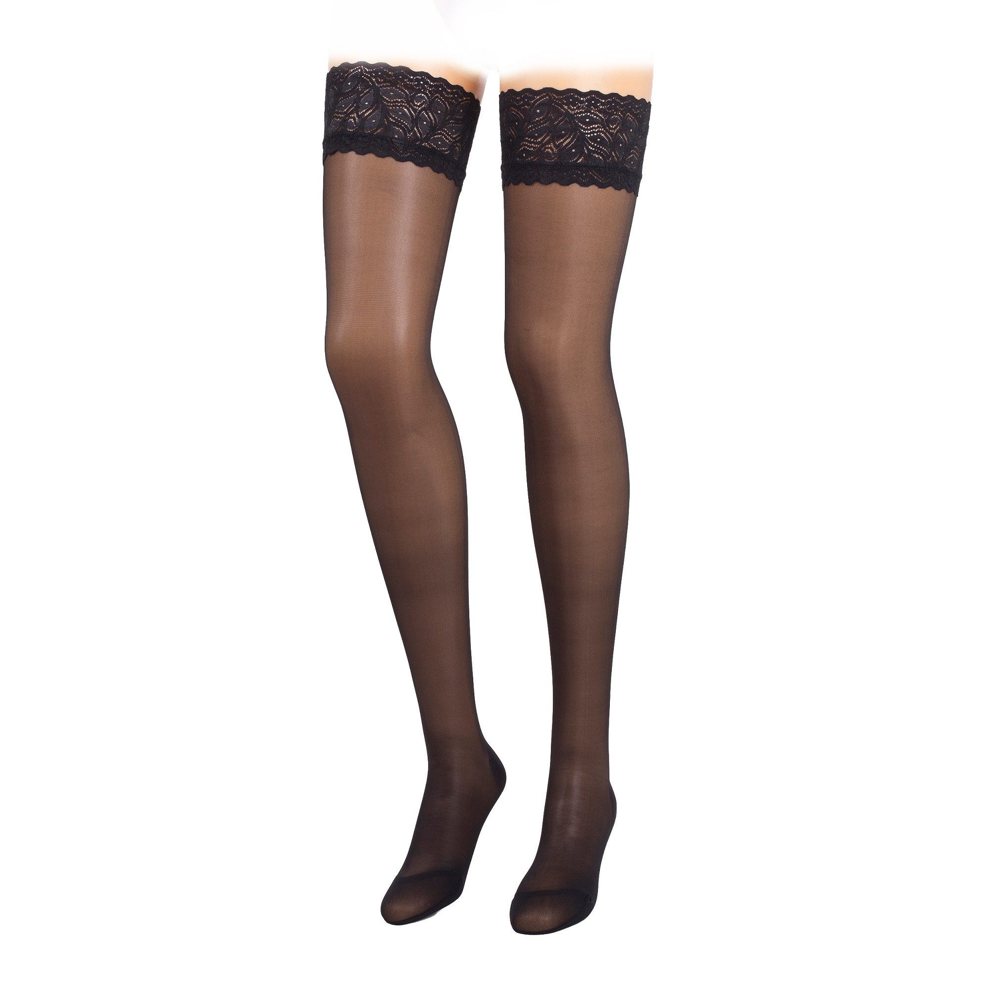COMPRESSANA Feinstrümpfe CALYPSO 140 DEN Stützschenkelstrümpfe mit Spitzenhaftband