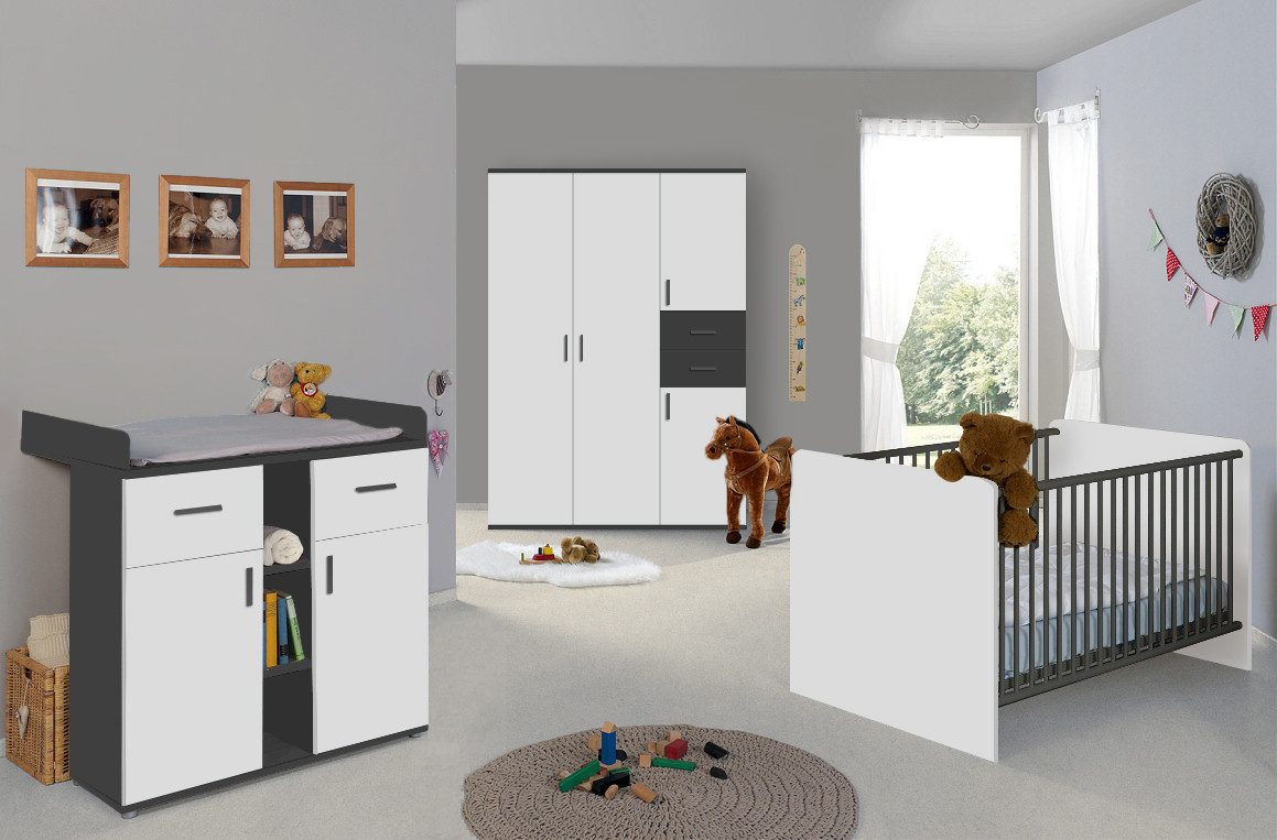 BMG Möbel Kinderkleiderschrank Elli (4-türig) 135x190 cm, mit Schubladen und Kleiderstange, Made in Germany – Bild 3 von 3
