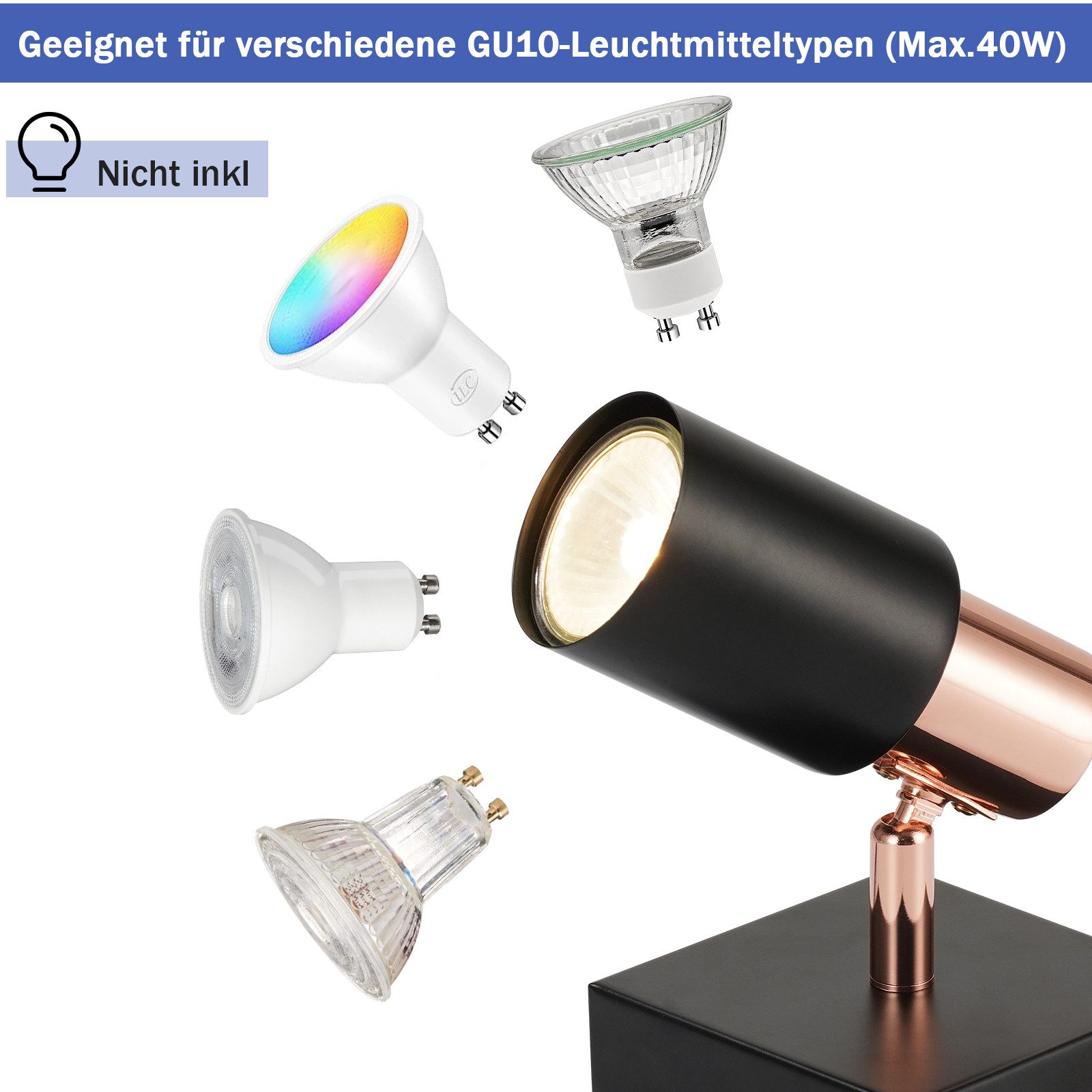 ZMH Deckenstrahler Schwarz-Rosagold 355° Drehbar Wandstrahler günstig online kaufen