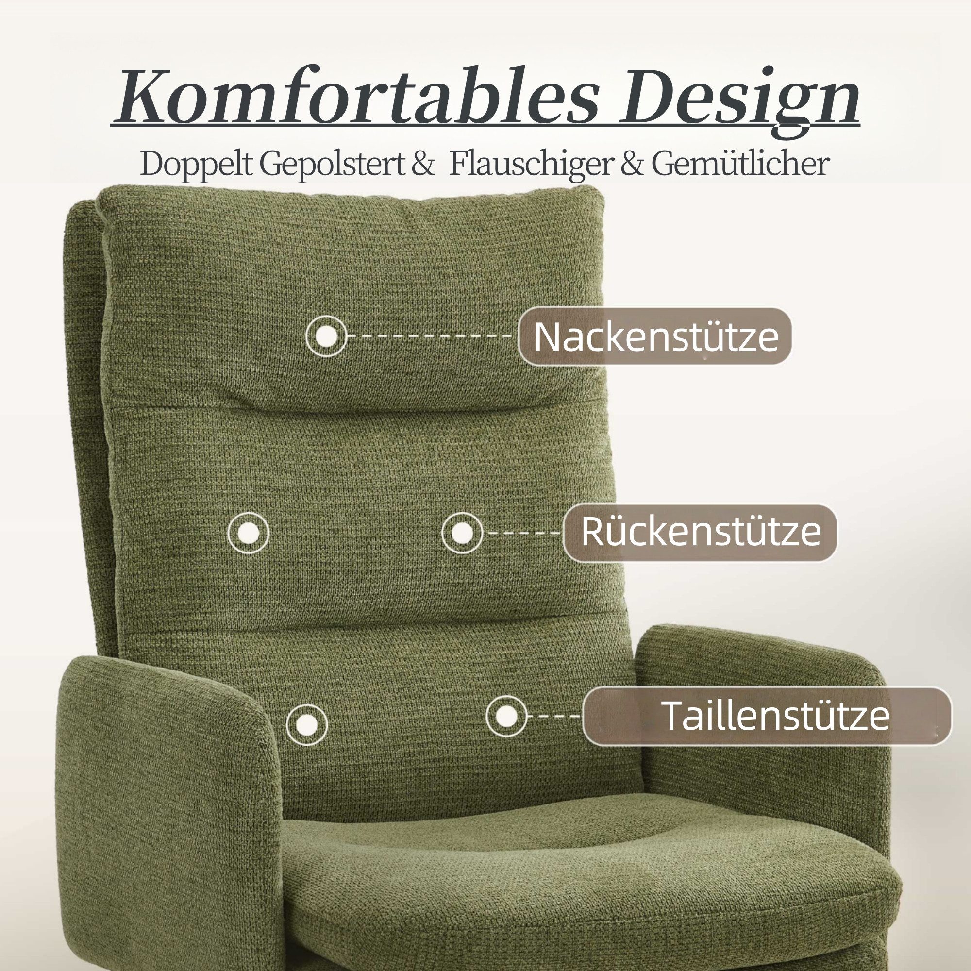 IWMH Bürostuhl Ergonomisch Schreibtischstuhl, Höhenverstellbar Drehstuhl mit Rollen, Lesesessel aus Chenille, Schminktisch Stuhl mit Höher Rückenlehen