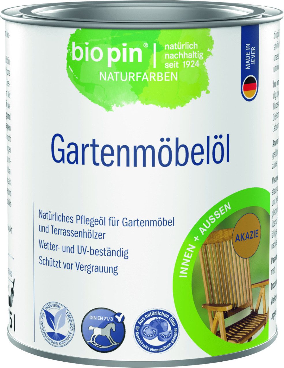 Bio Pin Holzöl Biopin Naturfarben Gartenmöbelöl 750 ml akazie