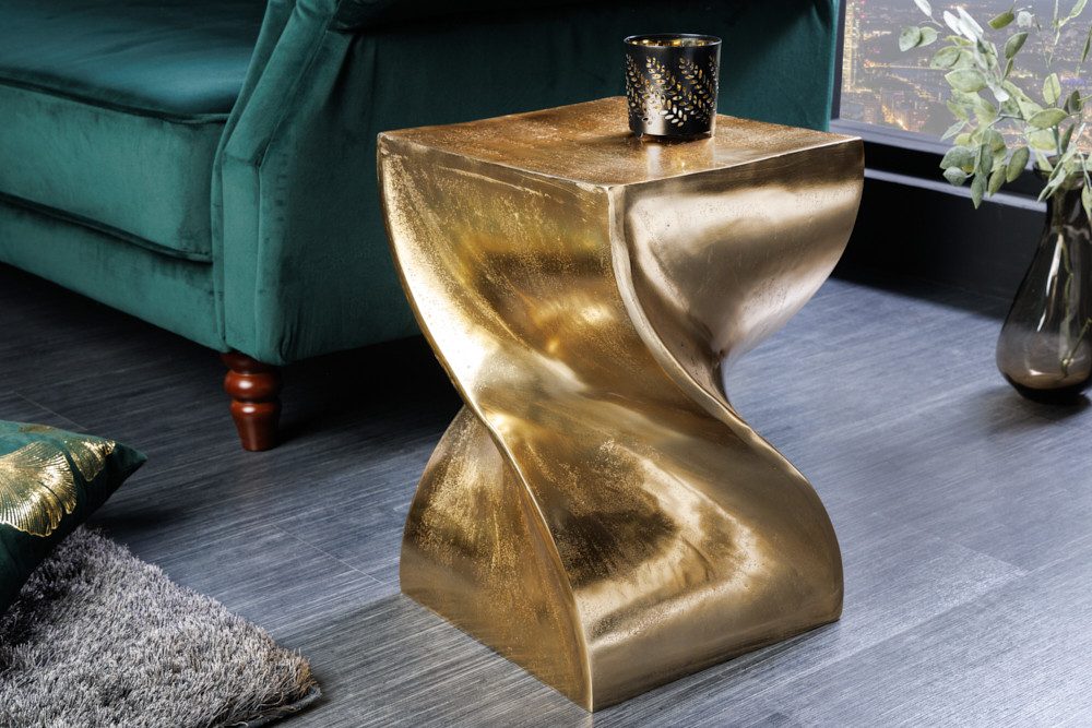 riess-ambiente Beistelltisch TWIST 45cm gold · handmade Nachttisch aus Aluminium Sitzhocker, Hocker · Beistelltisch · Metall · Modern Design · poliert · eckig