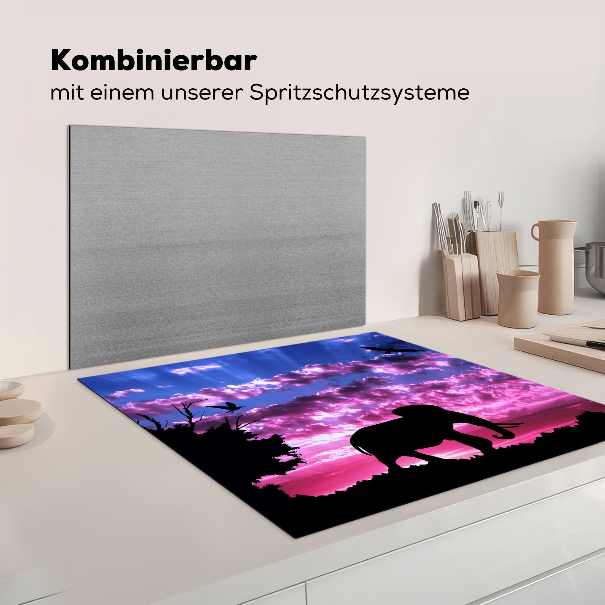 Ceranfeldabdeckung, - Elefant Herdblende-/Abdeckplatte für küche Vinyl, cm, - Berg, (1 Baum 78x78 MuchoWow Arbeitsplatte tlg),