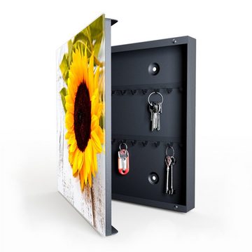 Primedeco Schlüsselkasten Magnetpinnwand mit Glasfront Sonnenblume auf Holztisch (1 St)