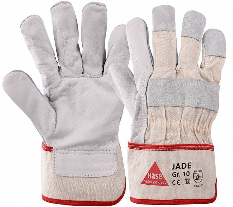 Hase Safety Gloves Lederhandschuhe Jade Arbeitshandschuhe aus Rindspaltleder (Packung, 12-St., VPE= 12 Paar, Gr 6-12) Canvas-Stulpe/ Doppelnähte
