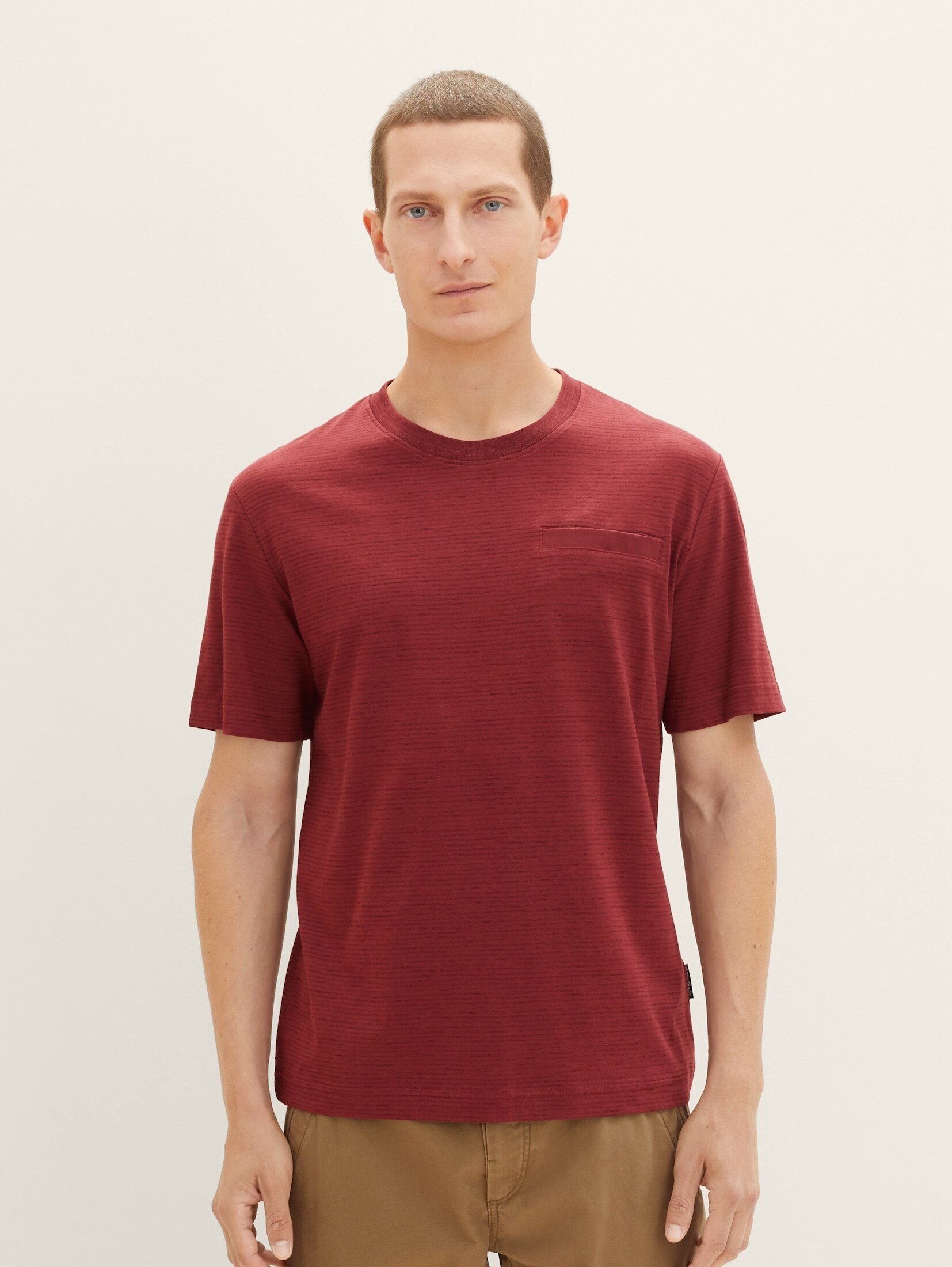 TOM TAILOR T-Shirt Strukturiertes T-Shirt bordeaux red stripy inject