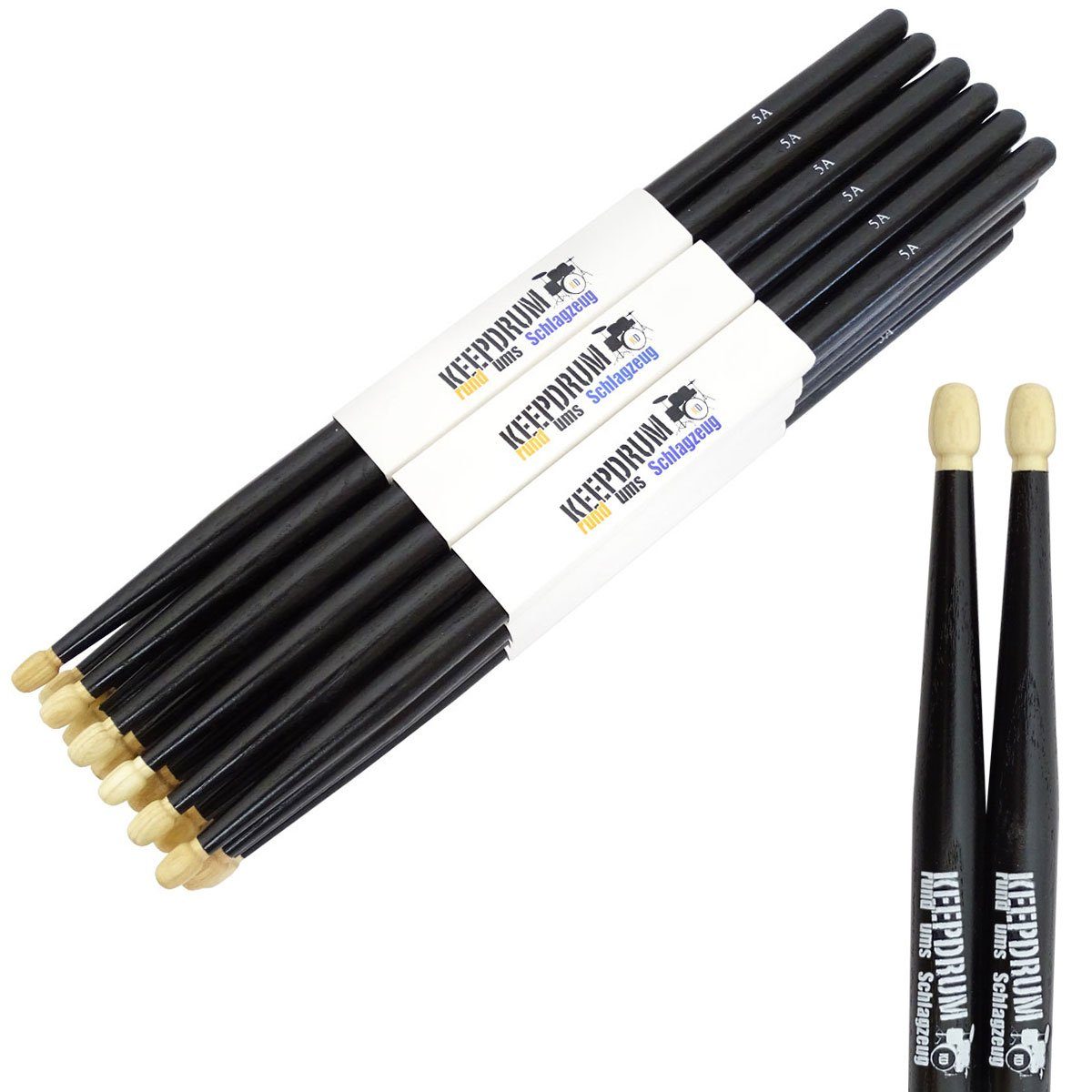 keepdrum Drumsticks keepdrum 5AB Black Hickory Schlagzeugstöcke Schwarz 12 Paar (Schwarz, 12 Paar), Einen guten Grip und ein angenehmes Spielgefühl