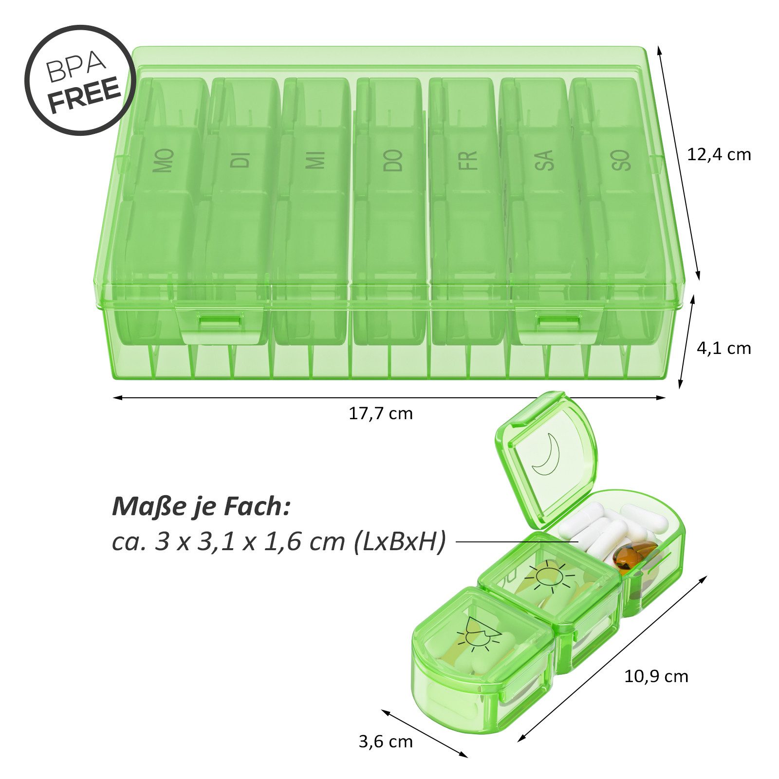 Wellgro Pillendose Große Tablettenbox für 7 Tage