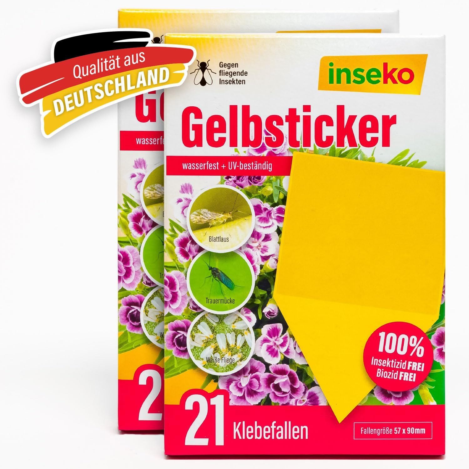 Inseko Klebefalle 42 x inseko Gelbsticker I Gelbtafeln gegen Trauermücken, Gelbfalle 100% giftfrei