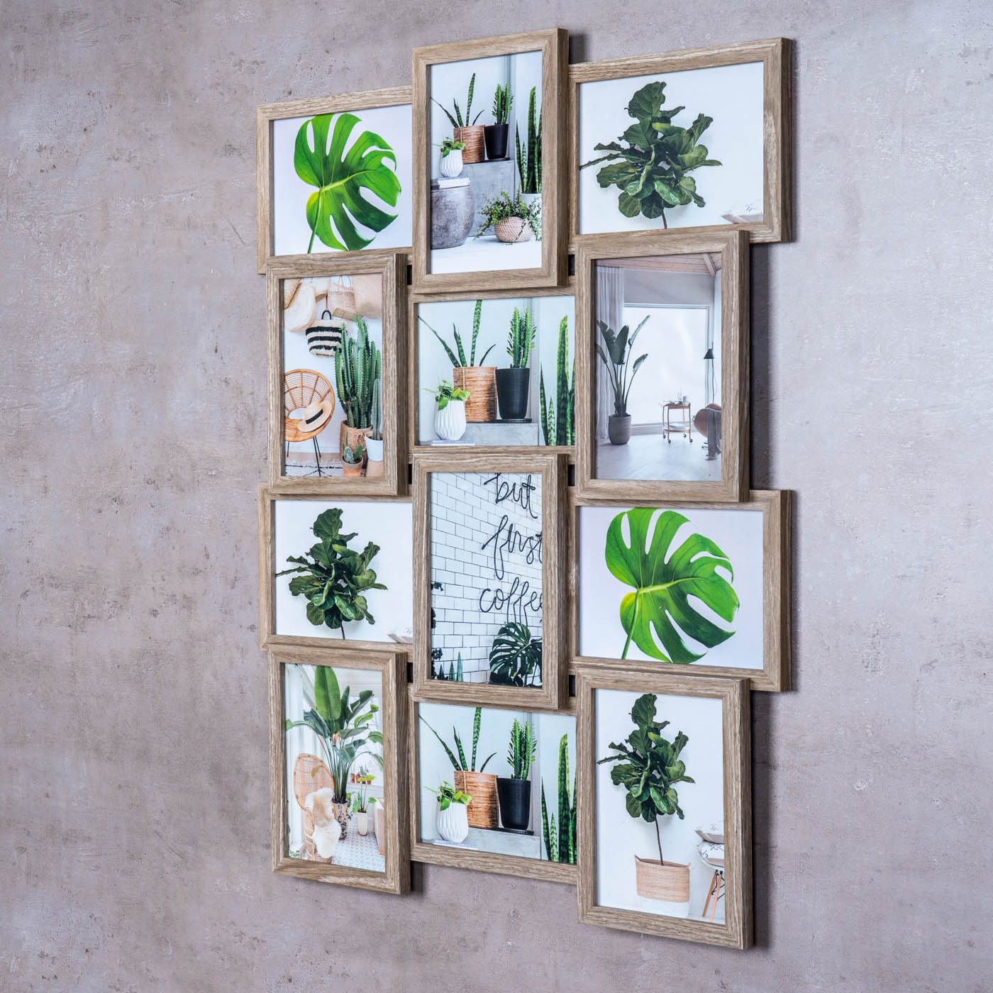 Levandeo® Bilderrahmen Collage, levandeo Bilderrahmen Collage 51x68cm 12 Fotos 13x18 Eiche gekälkt