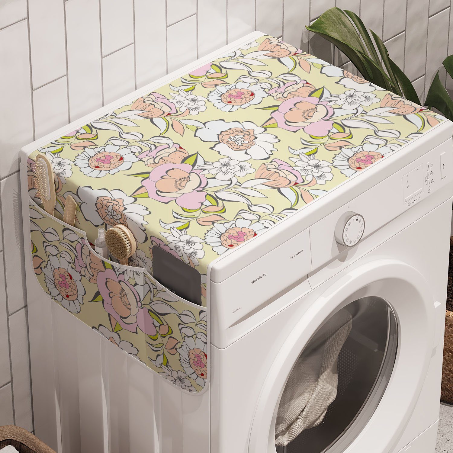 Pastelltöne Blumen Abakuhaus und Romantik Badorganizer Anti-Rutsch-Stoffabdeckung Waschmaschine Trockner, Blumen für