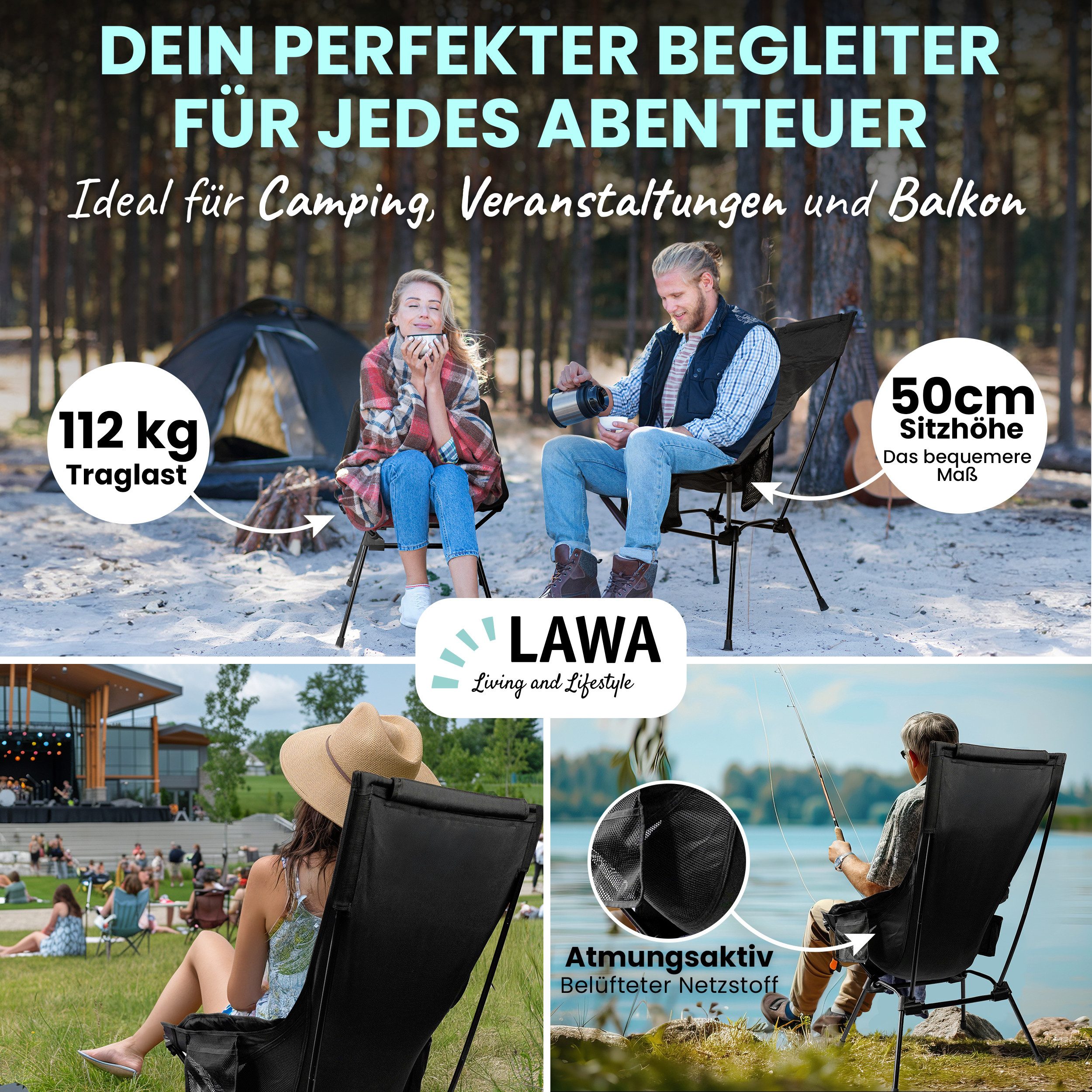LAWA Living and Lifestyle Campingstuhl Hochlehner faltbar 1,6 kg Aluminium günstig online kaufen