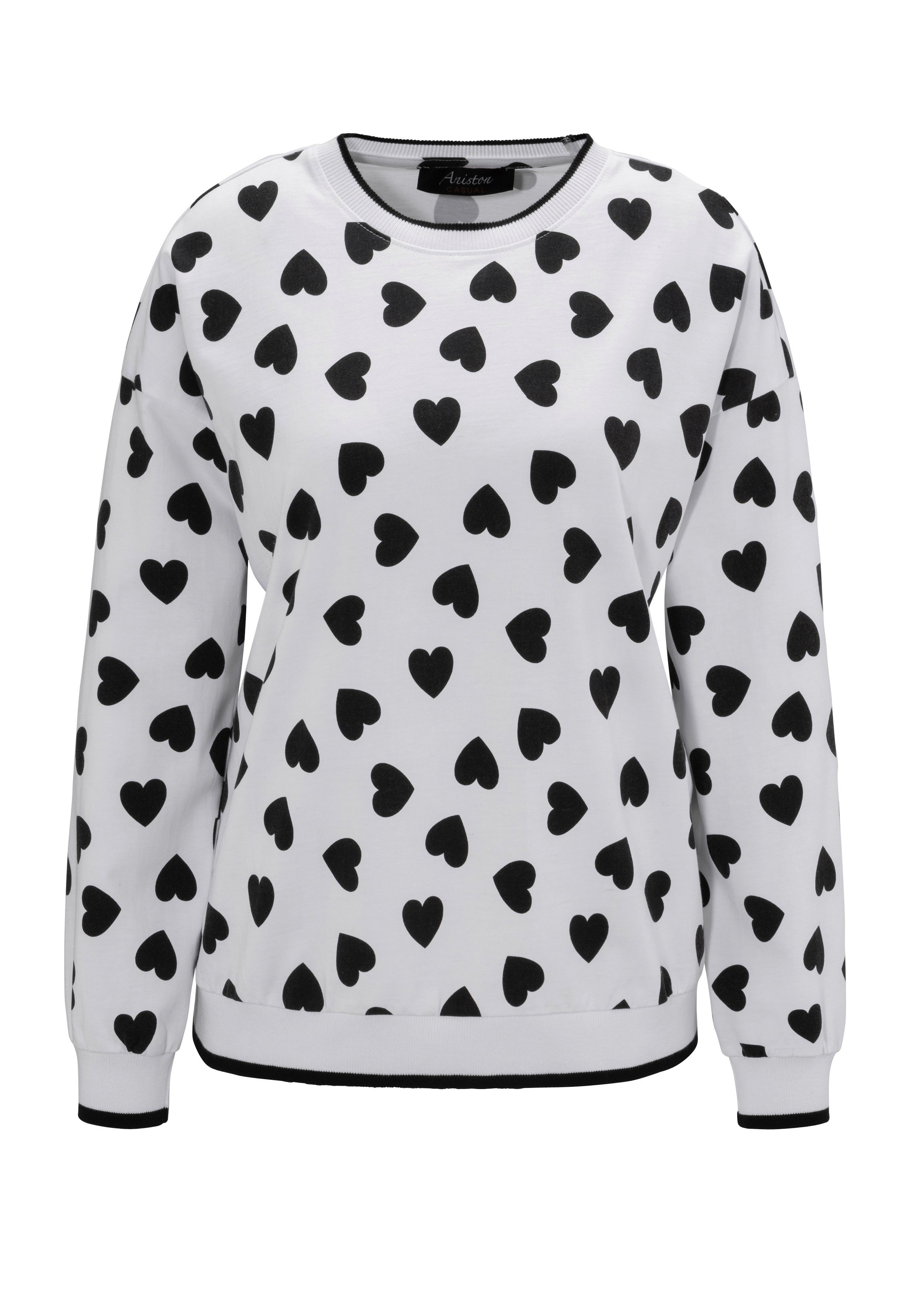 Aniston CASUAL Sweatshirt mit KOLLEKTION Herzchen NEUE bedruckt - weiß-scharz