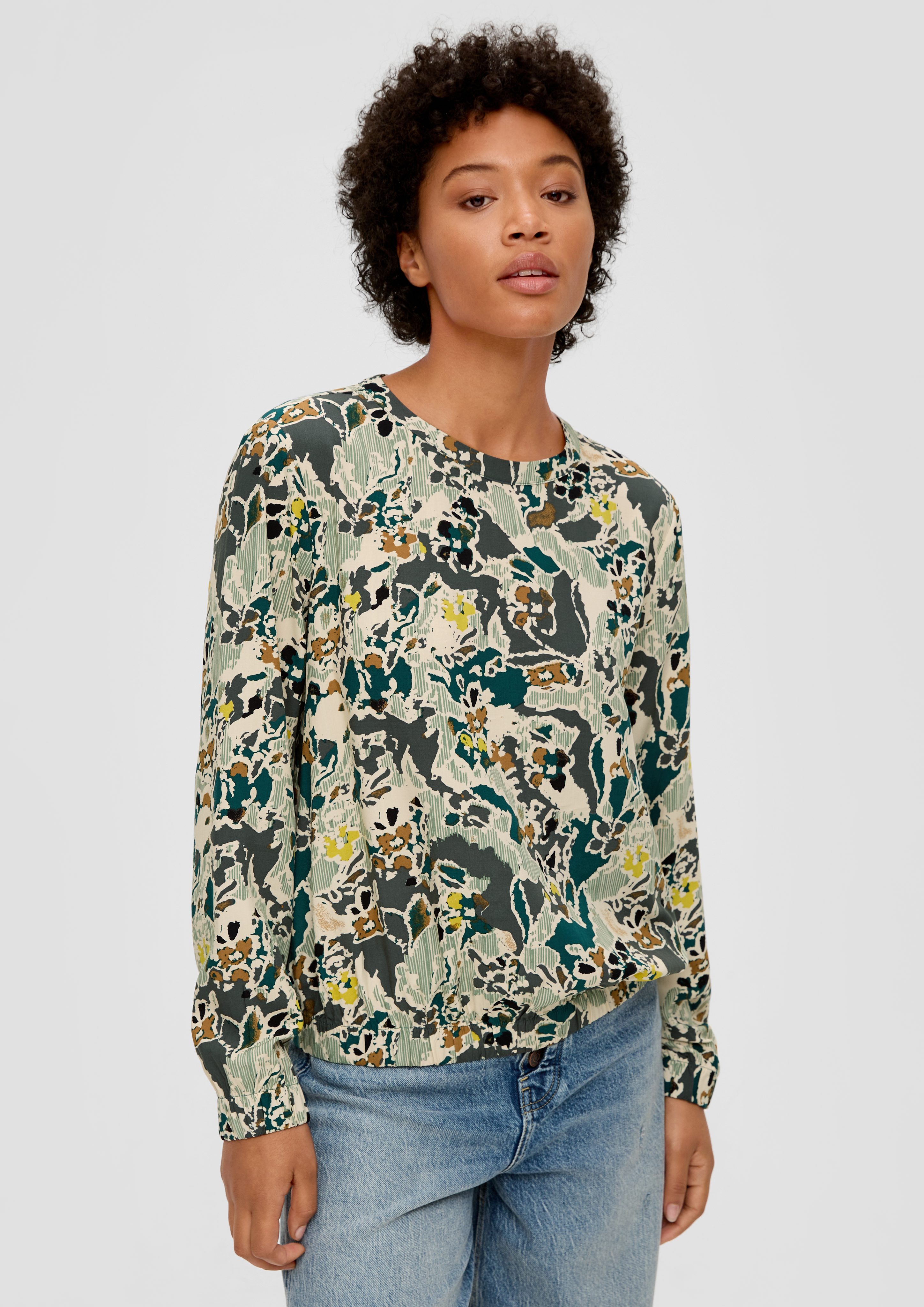 Langarmbluse Bluse s.Oliver mit All-over-Print petrol