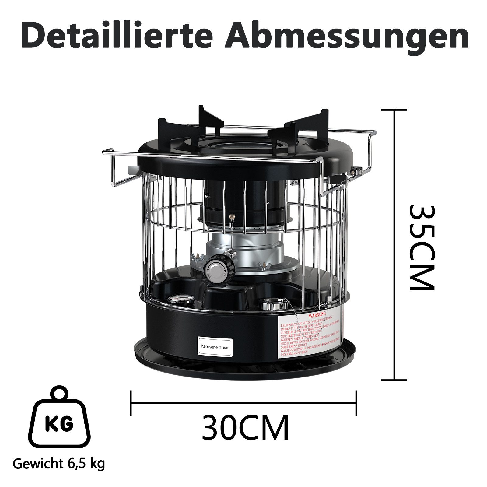 GLIESE Petroleumheizung – Brennstoffbetriebener Raumheizkörper R95, tragbar & Campingkocher, Ohne Strom, 2600 W, 12,5 h Laufzeit, Heizen & Kochen, 6,5 kg – Bild 3 von 5