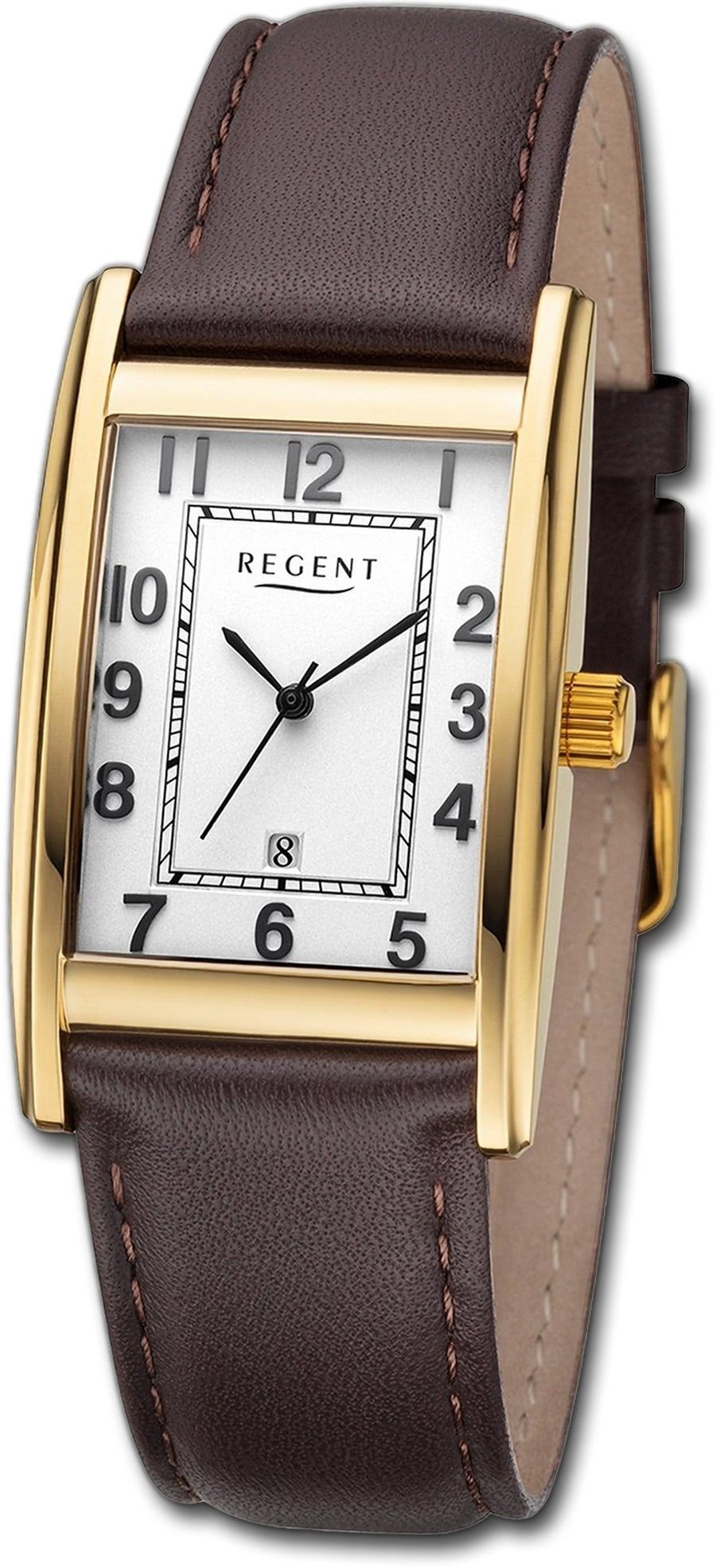 Regent Quarzuhr dunkelbraun, rundes Armbanduhr Herrenuhr Herren 29mm) (ca. Analog, Gehäuse, Regent Lederarmband groß