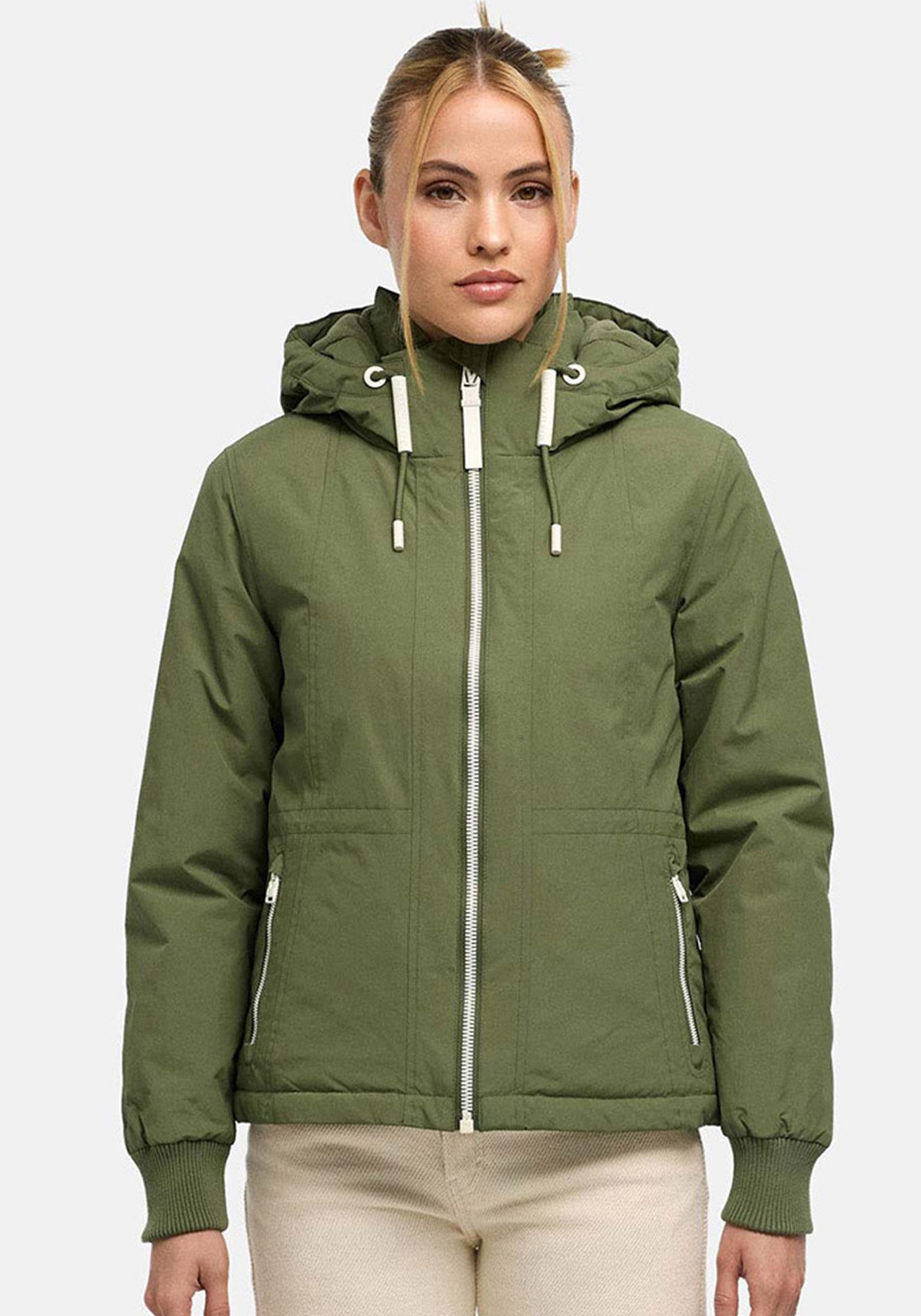 Marikoo Winterjacke Vivii Softshelljacke mit Kapuze und Kontrast-Reißverschlüssen