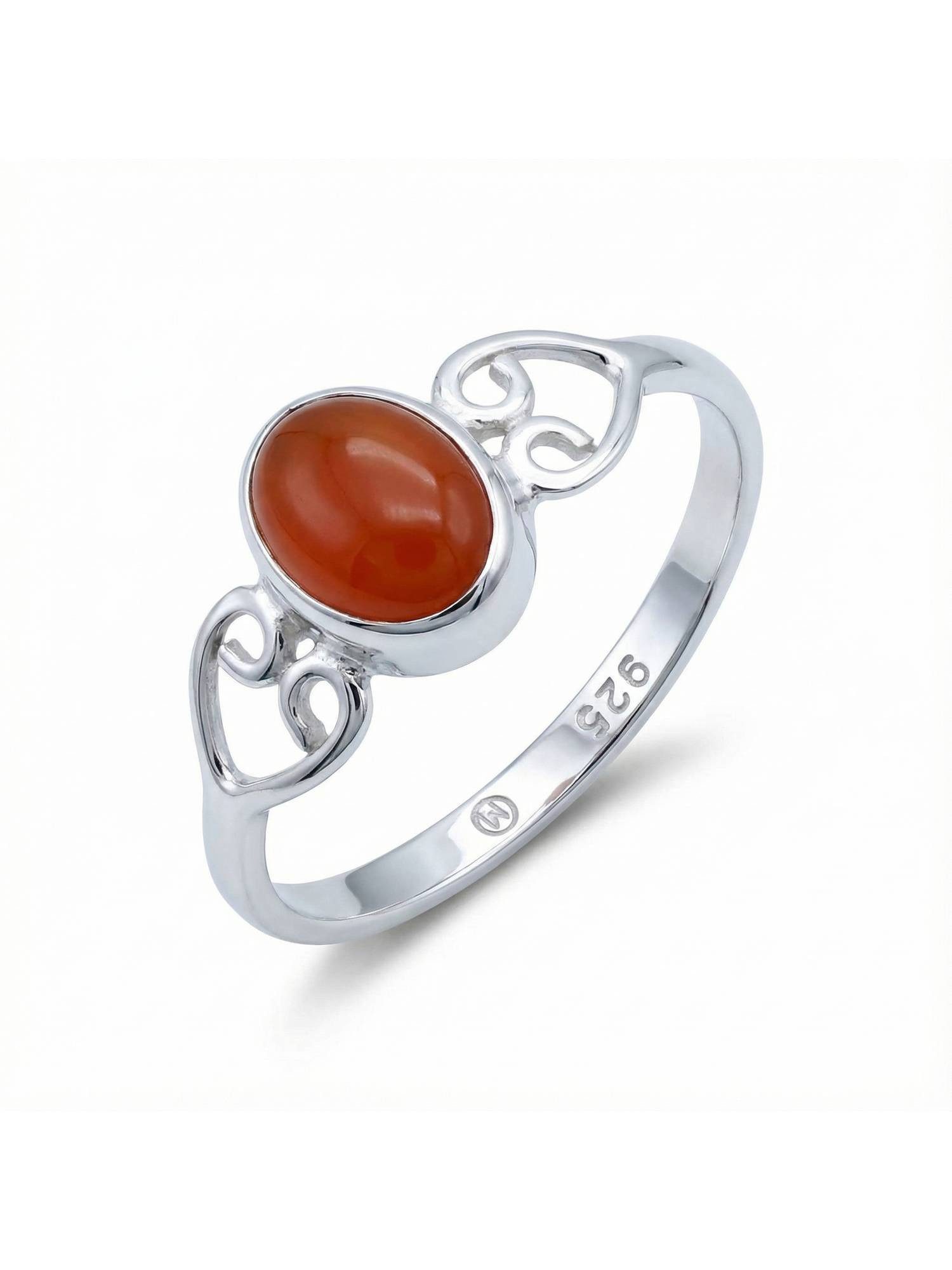 mantraroma Silberring ORITI aus 925 Silber mit Karneol (Ring mit Schmuckbeutel), Damenring aus 925er Silber