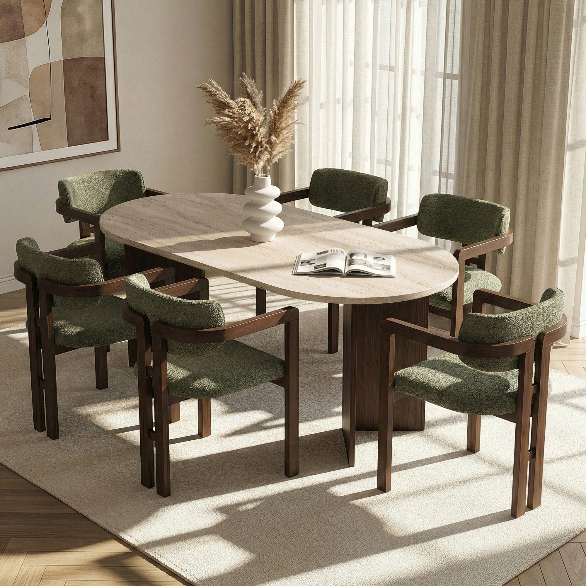 Skye Decor Essgruppe Japandi, (7-tlg., 7-teiliges Set: 1 Tisch und 6 Stühle)