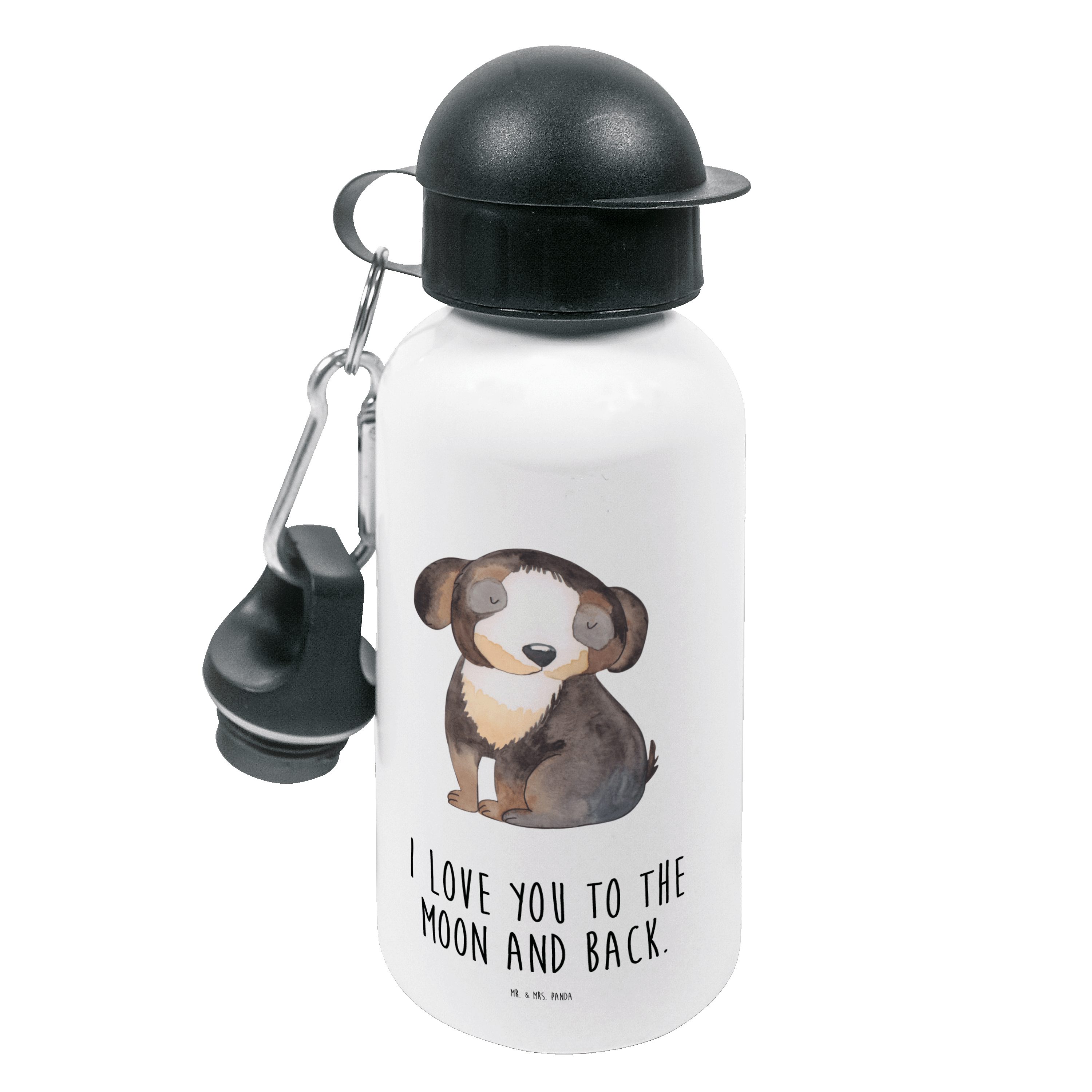 Mr. & Mrs. Panda Trinkflasche Hund entspannt - Weiß - Geschenk, flauschig, Kindertrinkflasche, Hund