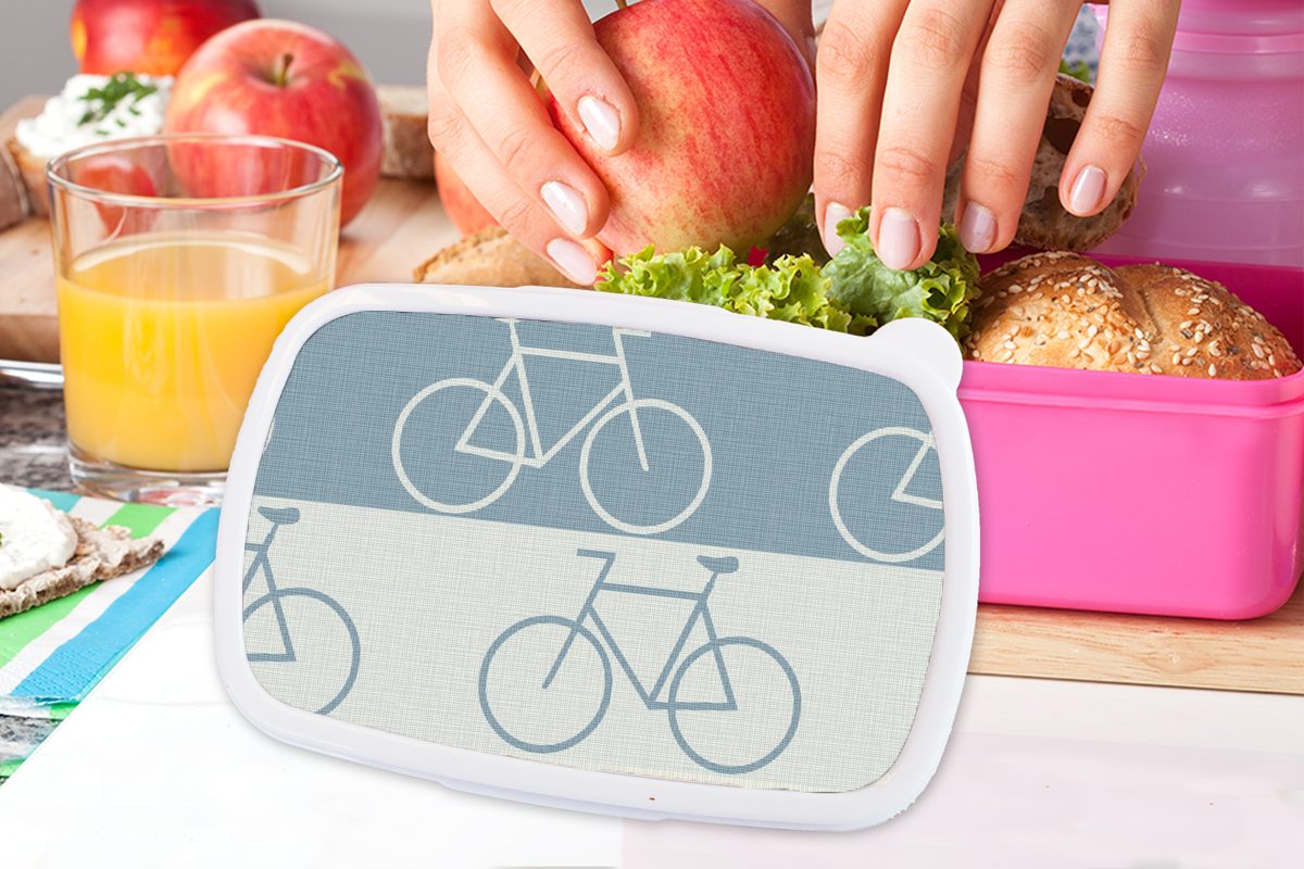 Lunchbox Fahrrad rosa Kunststoff Kinder, Brotdose Snackbox, Blau - Mädchen, (2-tlg), - Kunststoff, Brotbox Muster, MuchoWow für Erwachsene,
