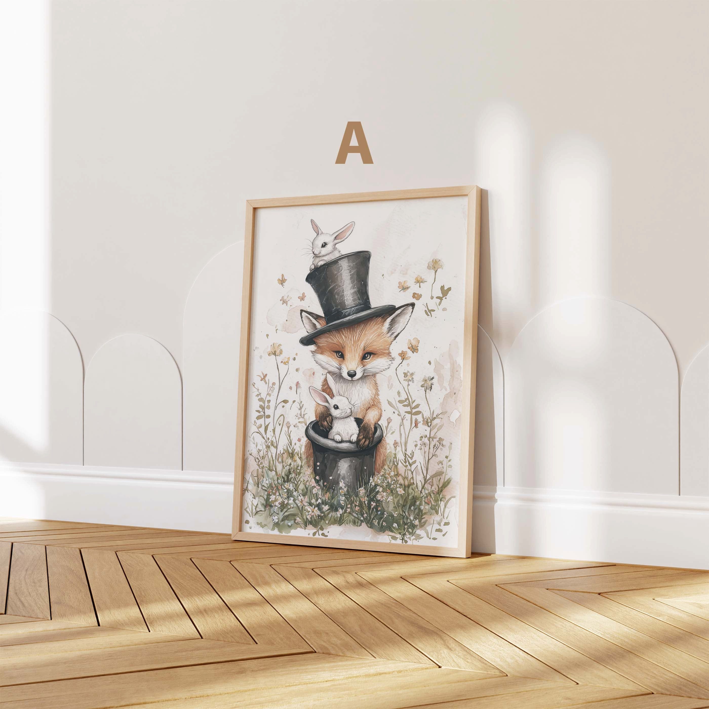 JUSTGOODMOOD Poster Süße Waldtiere Geschenkidee Aquarell Fuchs Waschbär Wolf und Hase llus, D (1 St)