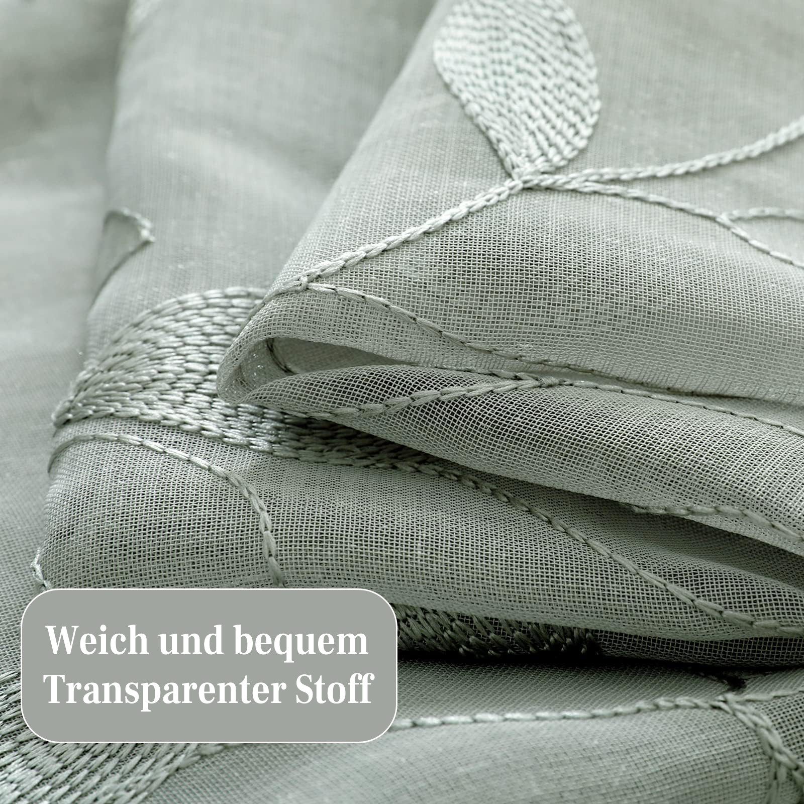 Minicloss Vorhang Leinen Voile Vorhänge, halbtransparente Blumenvorhänge, 1 Stück, Blätter-Stickerei Vorhänge, geeignet für Schlafzimmer und Wohnzimmer