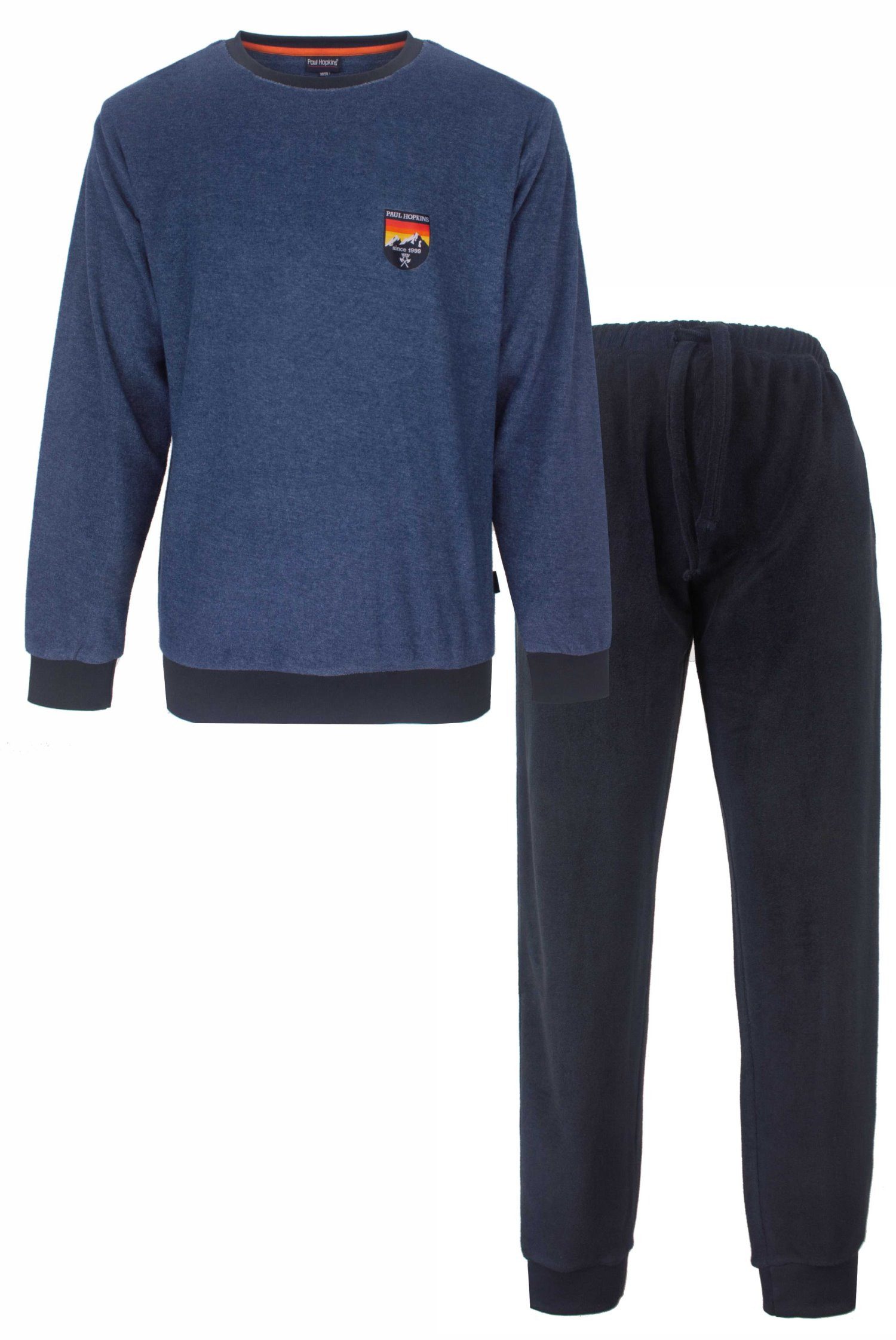 Paul Hopkins Schlafanzug Herren Frottee Pyjama warm mit Bündchen (2 tlg) Modisches Design