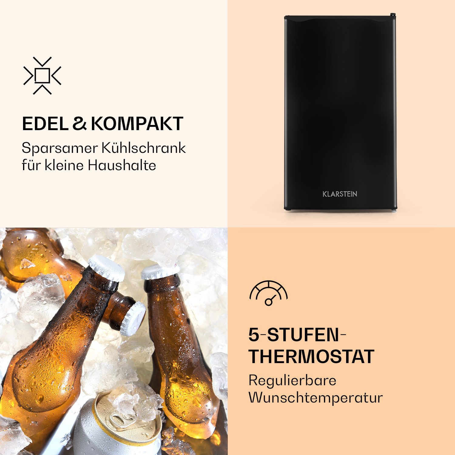 Klarstein Getränkekühlschrank Alleinversorger, 83 cm hoch, 47 cm breit, Kühl-Gefrierschrank Mini Fridge Haus Getränkekühlschrank
