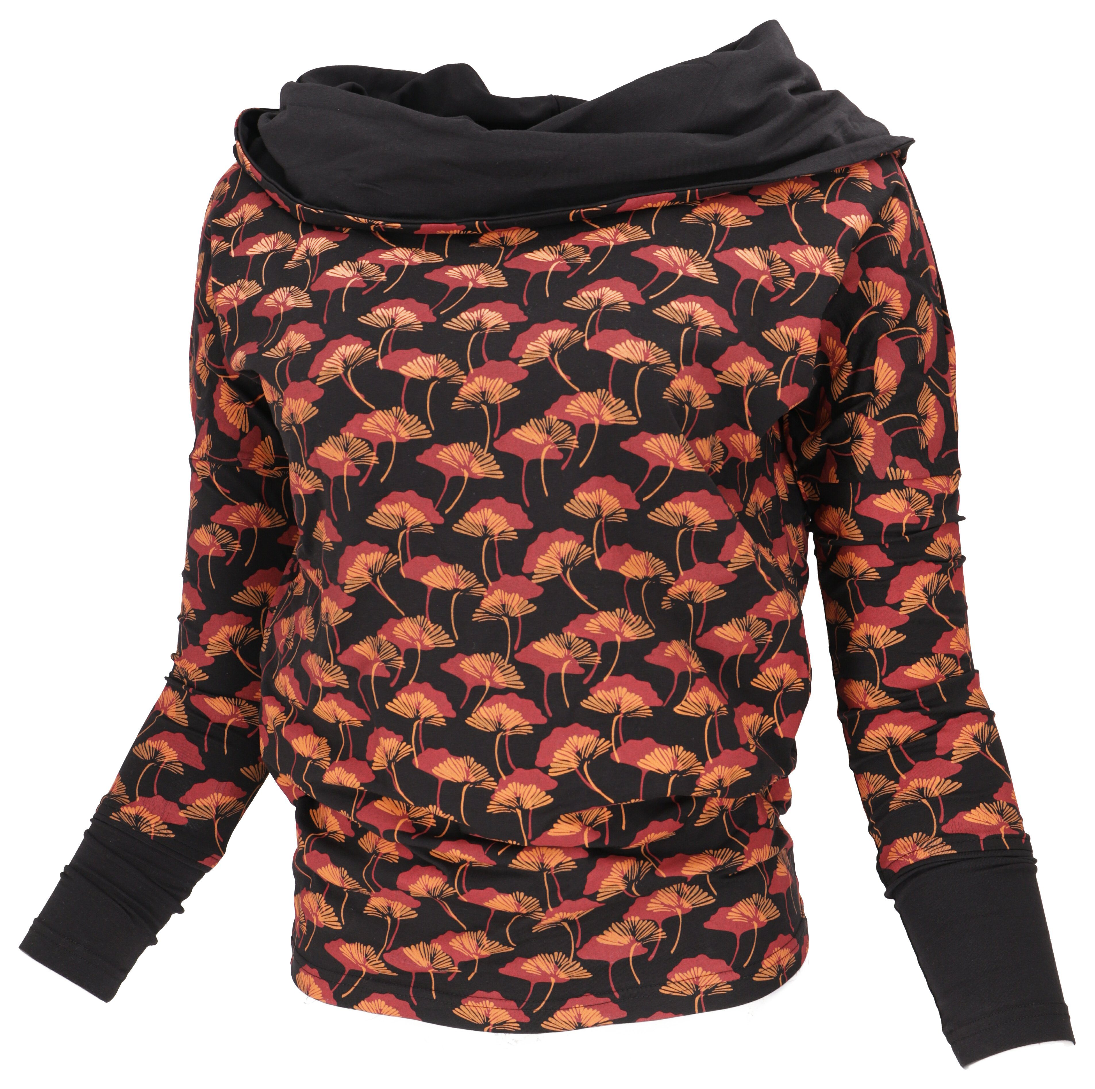 Guru-Shop Longsleeve Lockeres Longshirt aus Bio-Baumwolle, Boho.. alternative Bekleidung schwarz/rot