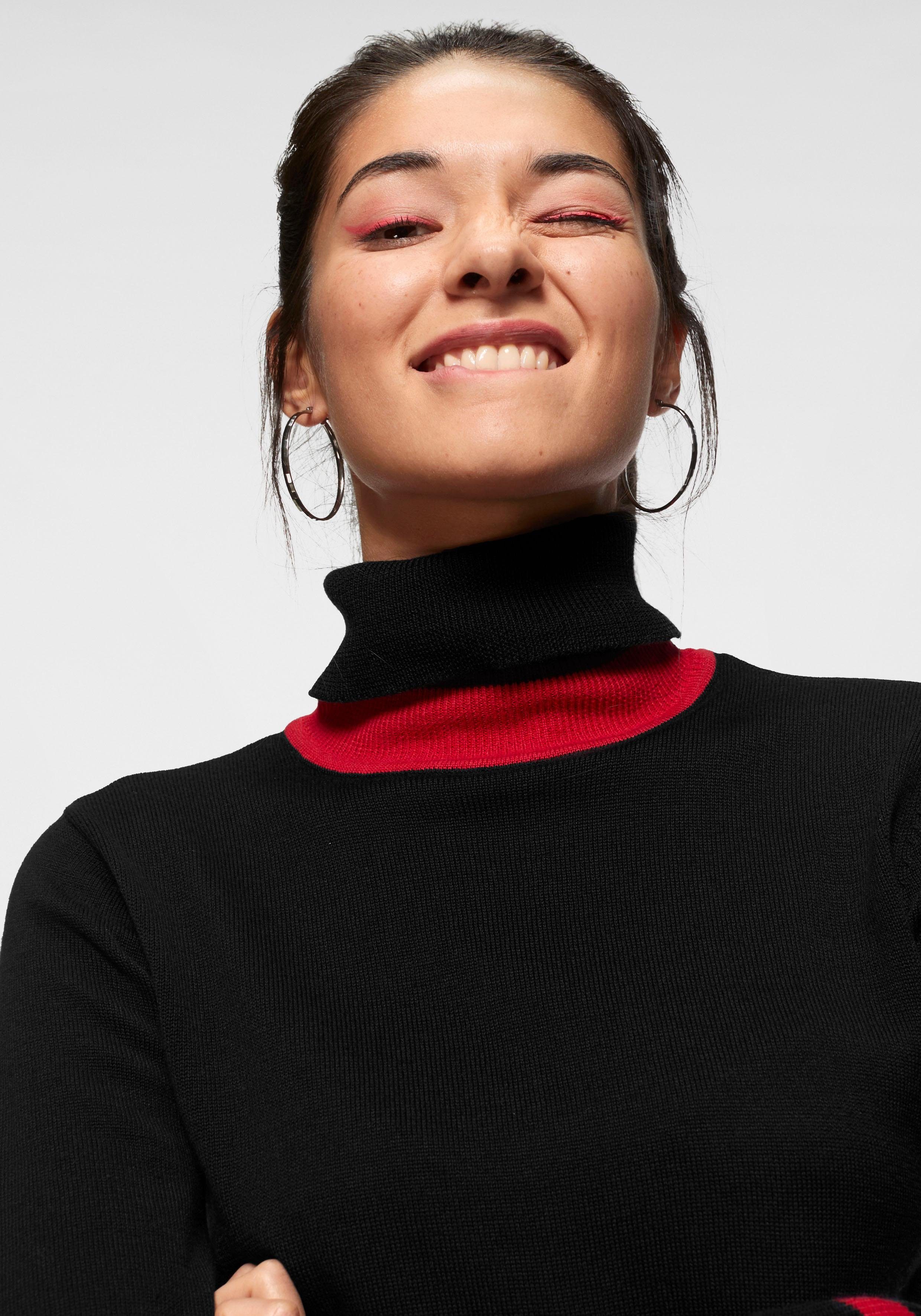 AJC Rollkragenpullover Feinstrick mit trendy Kontraststreifen