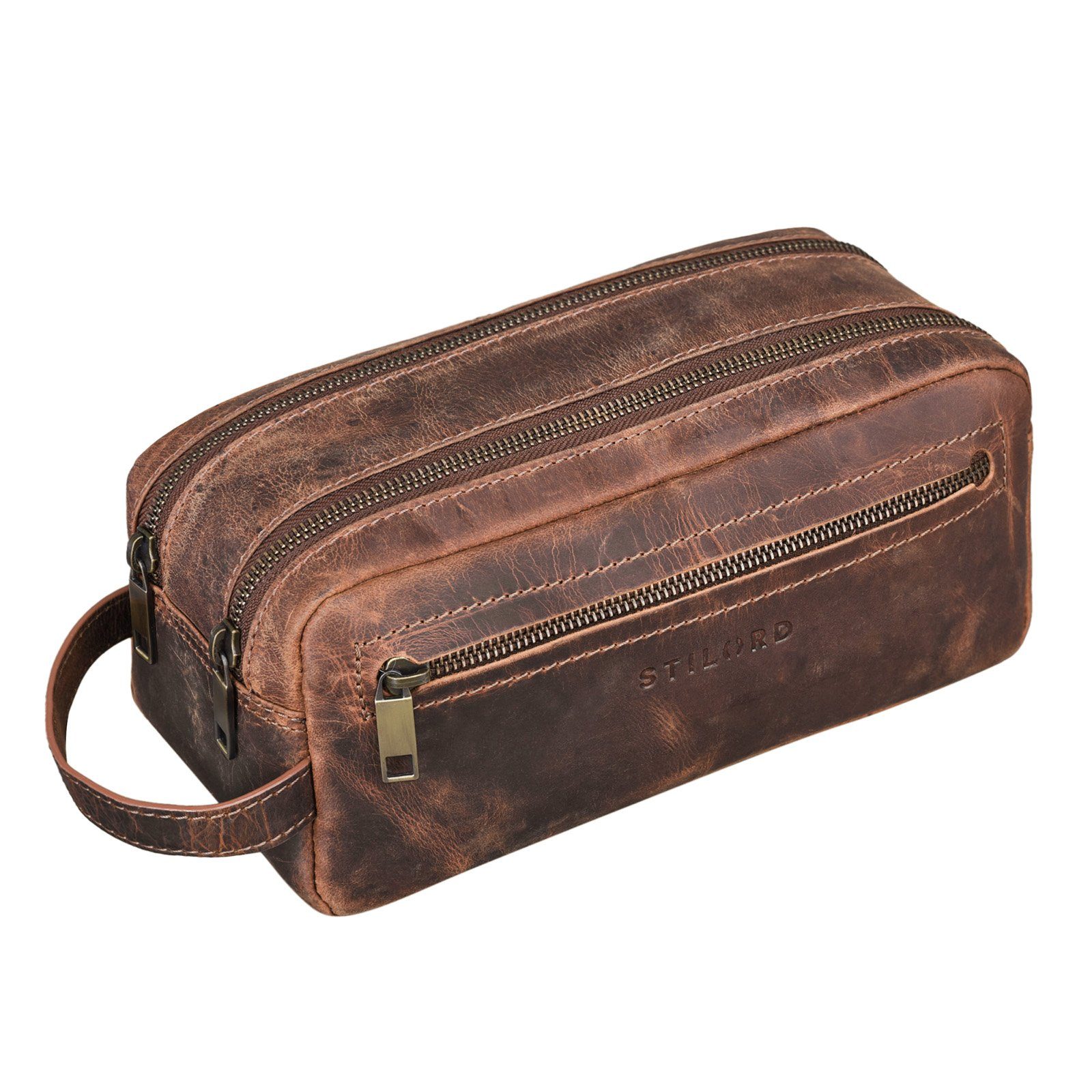 Kulturbeutel "Kurt" Kulturtasche Leder Kulturbeutel mit Henkel