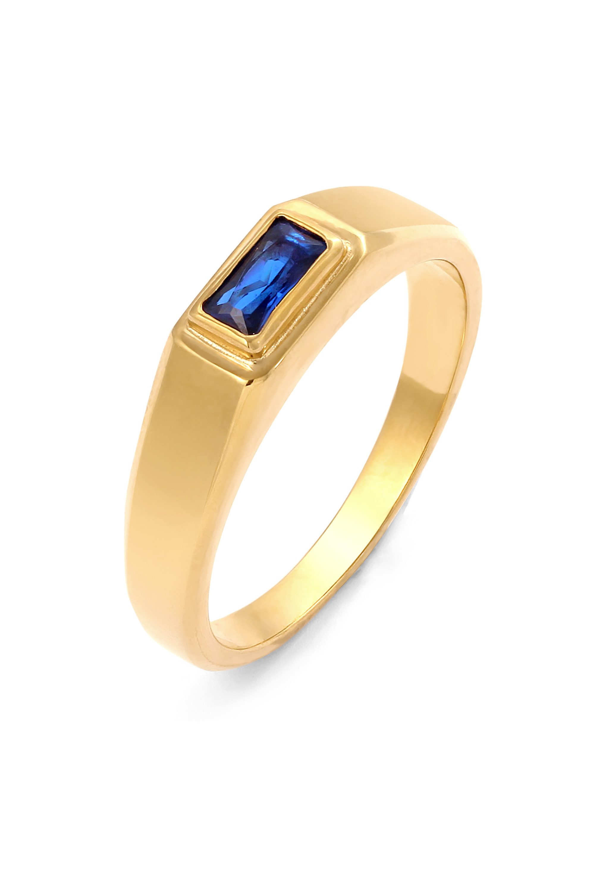 Kuzzoi Siegelring Siegelring Rechteck Synthetischer Saphir Blau 925 Sterling Silber