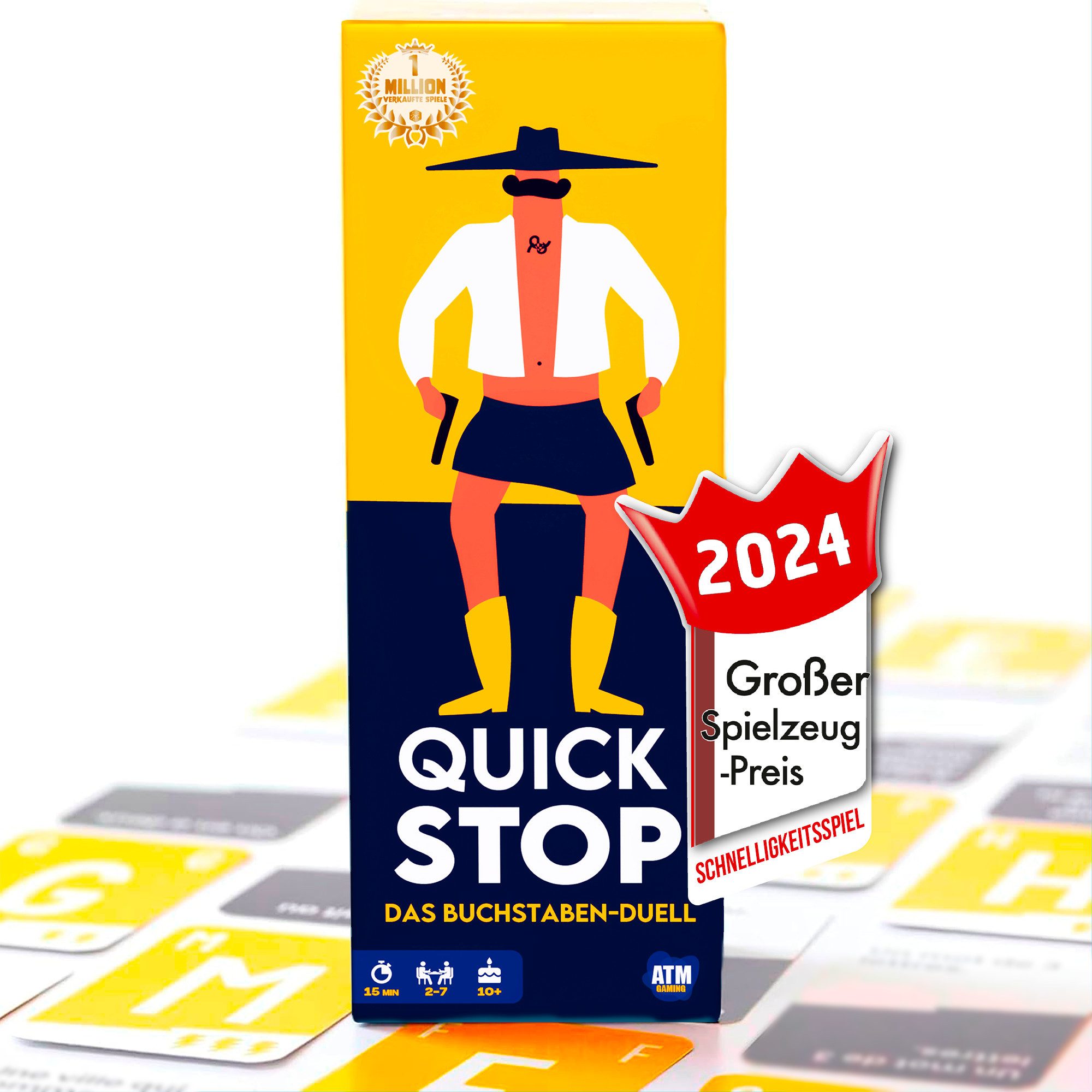 ATM GAMING Spiel QuickStop - Das Buchstaben-Duell - Familien-Edition, Familienspiel, Kartenspiel, Reisespiel, Gesellschaftsspiel