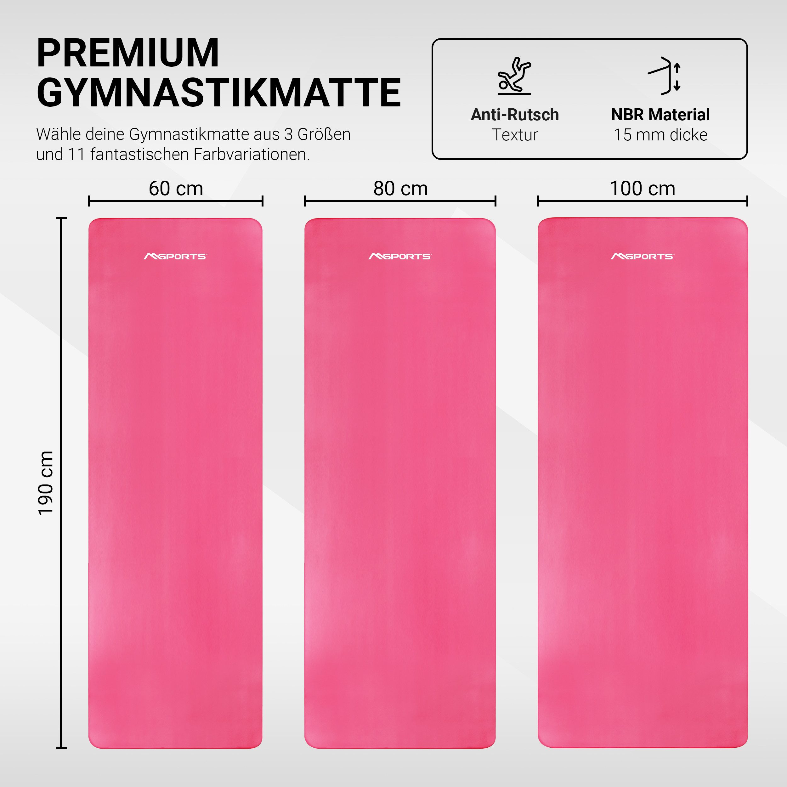 MSports® Gymnastikmatte Yogamatte inkl. Tragegurt + Poster + Workout App