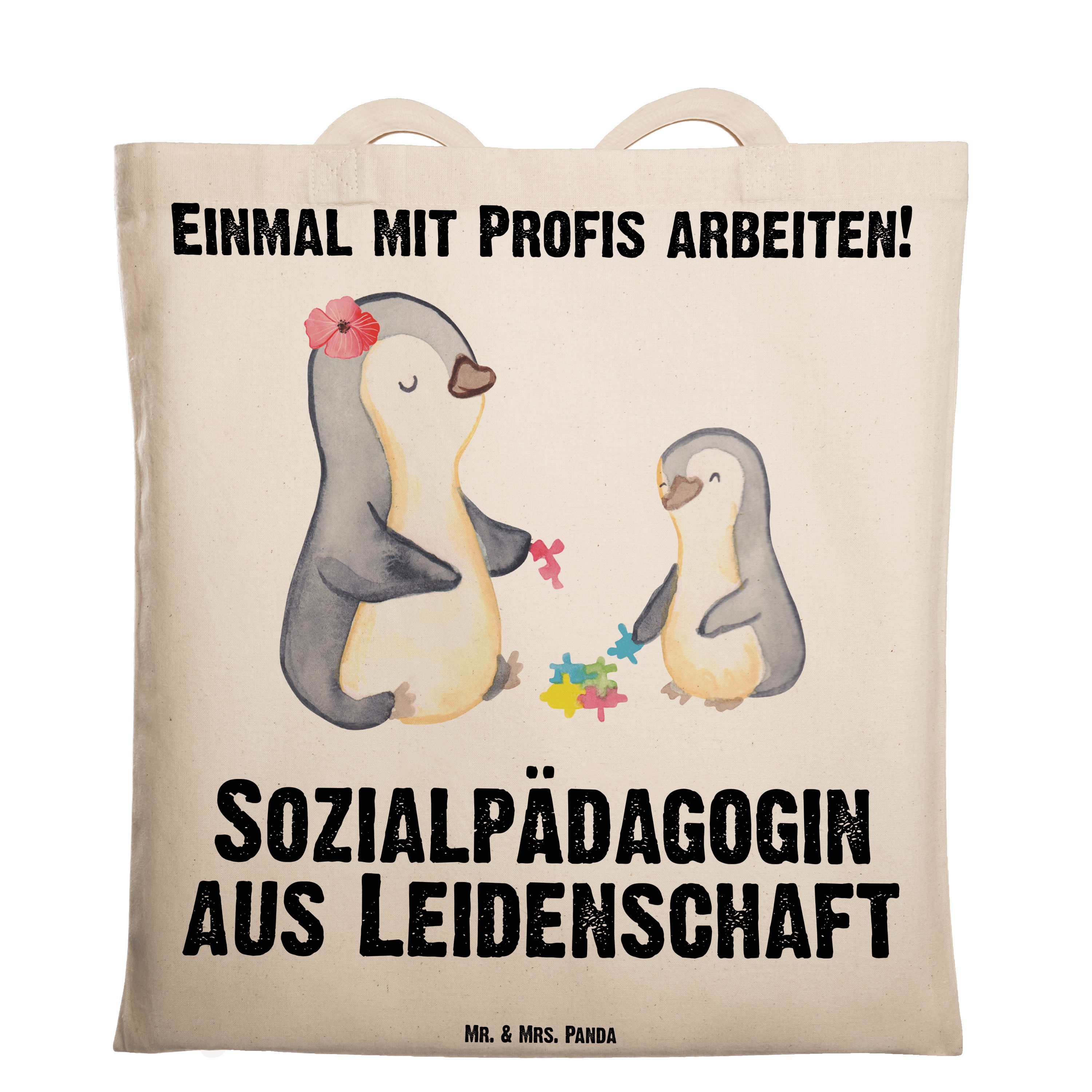 Mr. & Mrs. Panda Tragetasche Sozialpädagogin aus Leidenschaft - Transparent - Geschenk, Beuteltasc (1-tlg)
