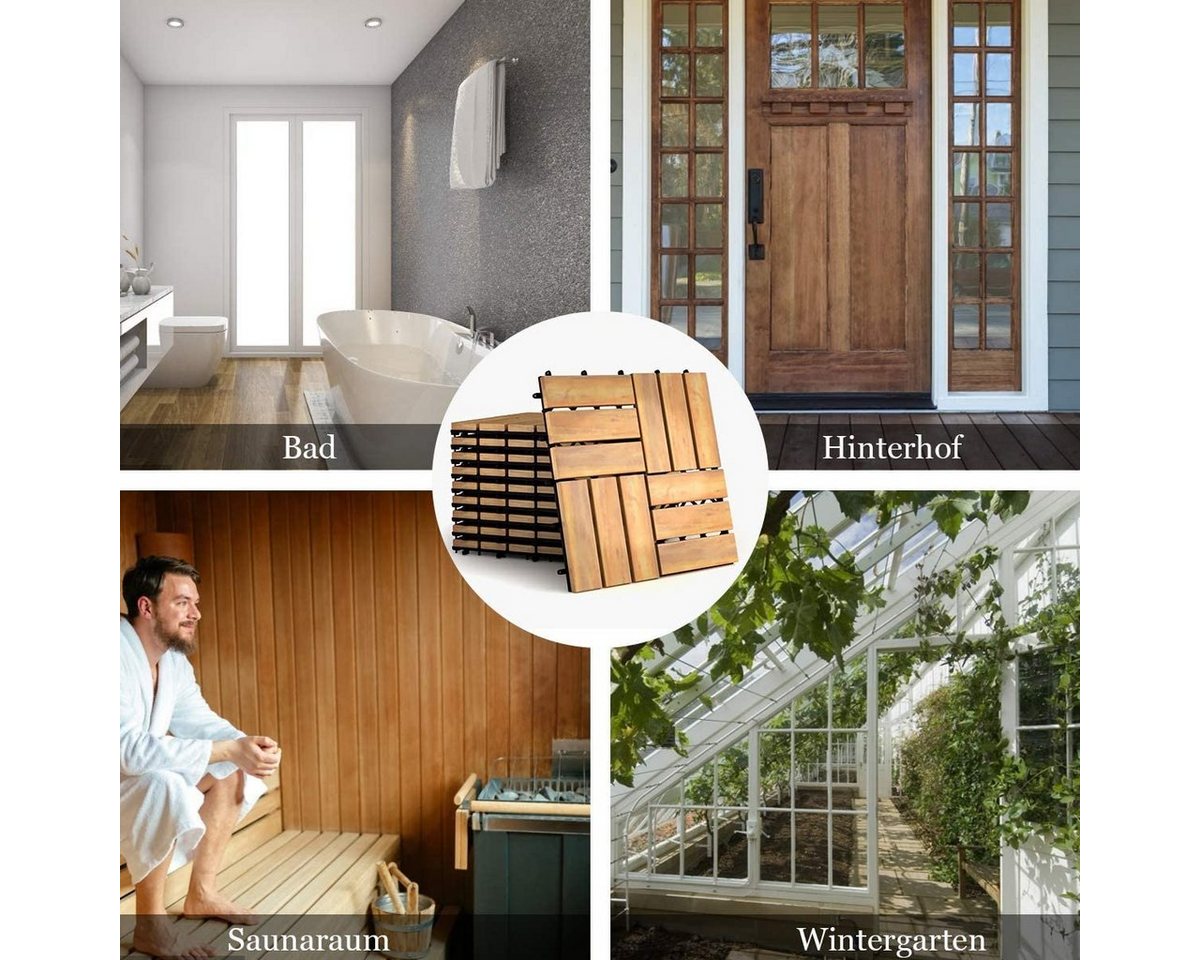 Thumbnail - COSTWAY Holzfliesen Terrassenfliesen, 10er Set, 30x30cm, Holz, Braun