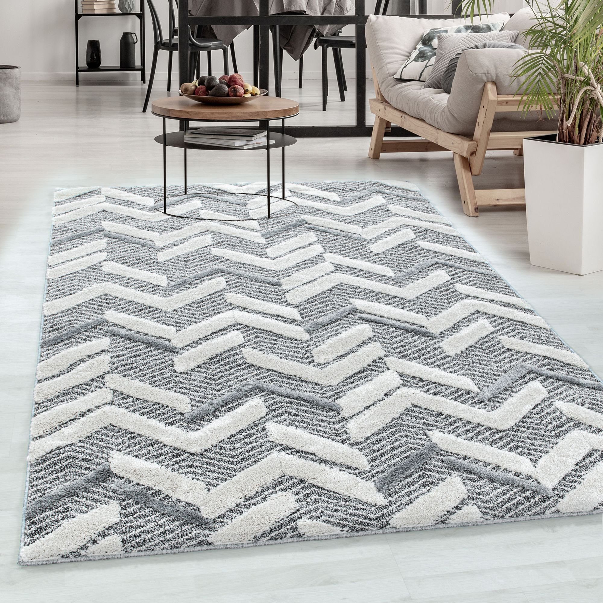 Hochflor-Teppich Berber-Design, Carpetsale24, Rund, Höhe: 20 mm, Teppich Wohnzimmer Boho Design weich 3D Optik Skandinavische Stil