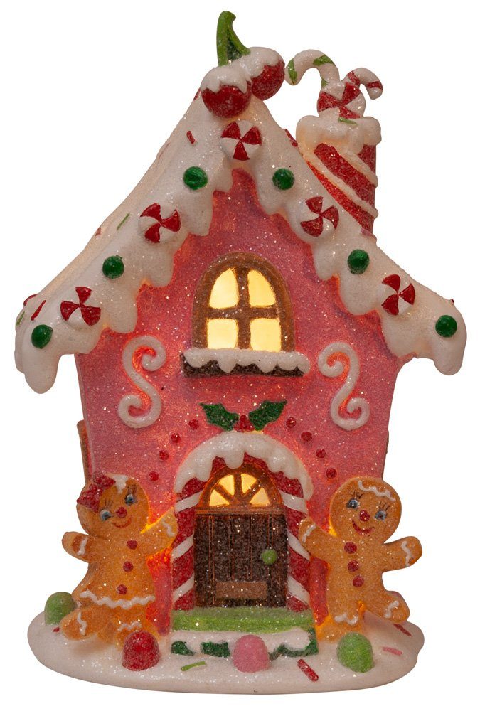 bunt mit Glitzer mit Dekoration, Lebkuchenhaus Weihnachtshaus Christmas Paradise Pfefferkuchenhaus, Rosa 20cm LED Weihnachtliche