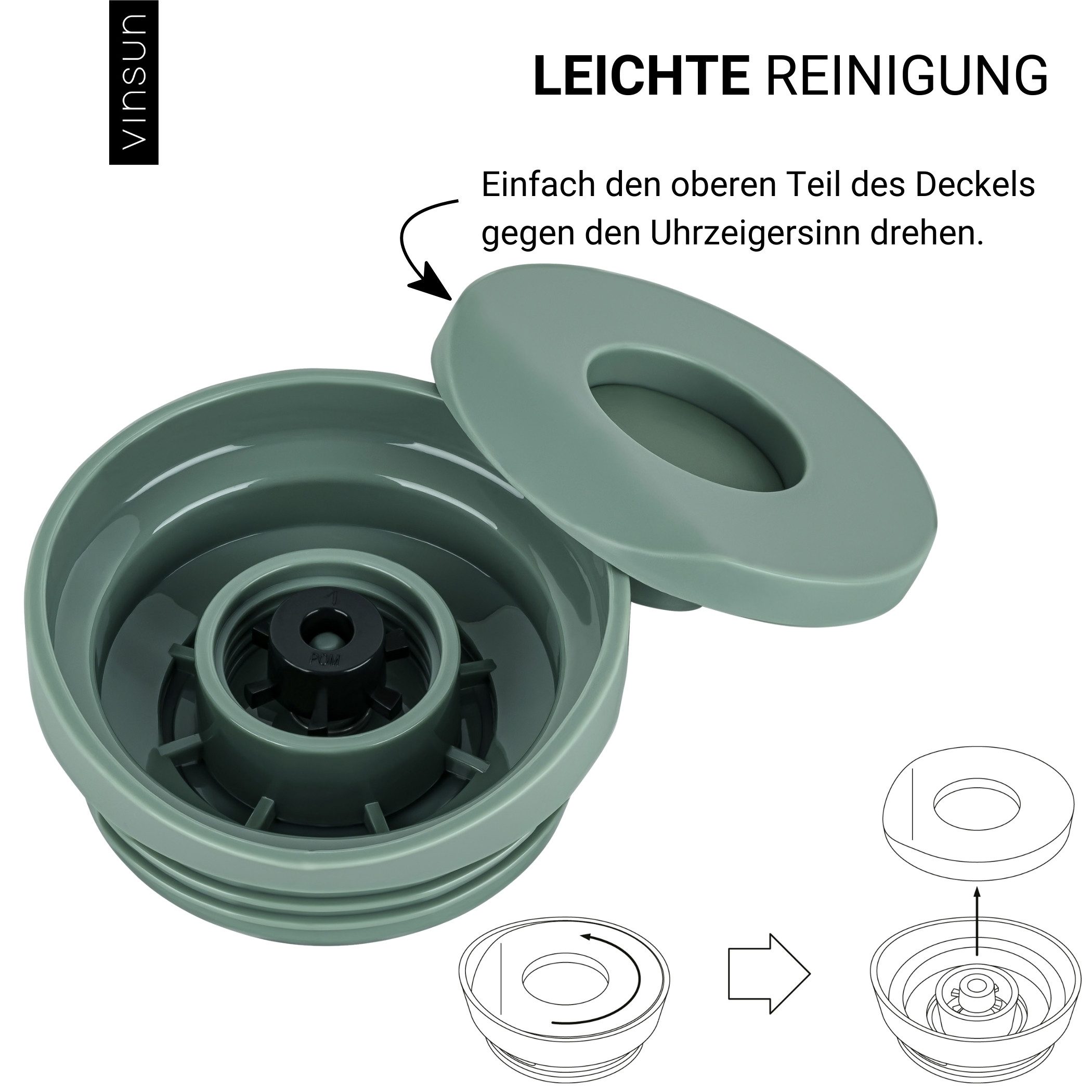Vinsun Thermobecher Edelstahl Isolierbecher 350ml - Kaffeebecher to Go auslaufsicher, 2-tlg., Edelstahl, Doppelwandig, BPA frei, bruchfest, Einhandbedienung per – Bild 4 von 5