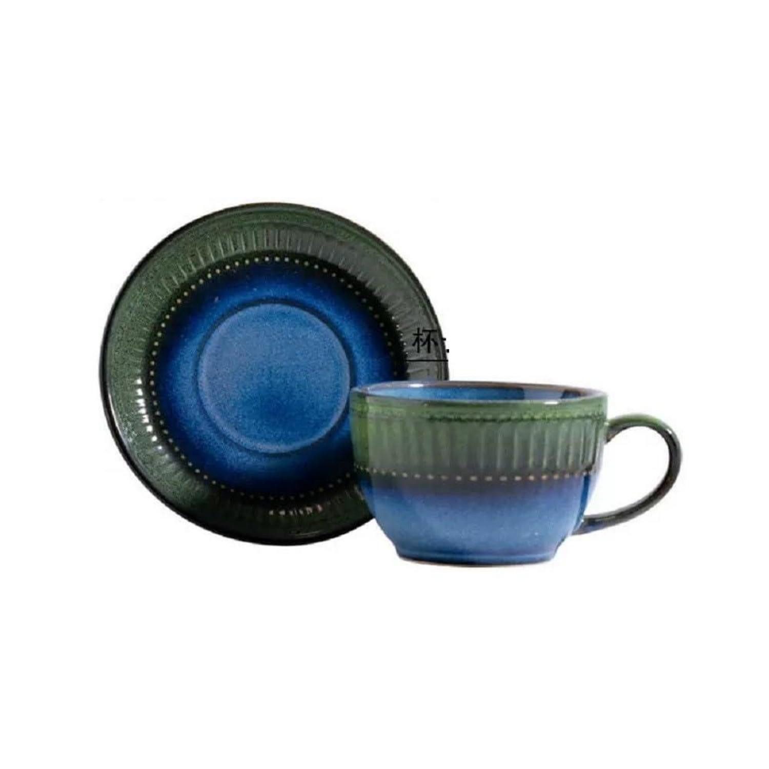 LuxusKollektion Kaffeeservice Cappuccinotasse Set 250ml Blau/Grün mit Untertasse, Keramik