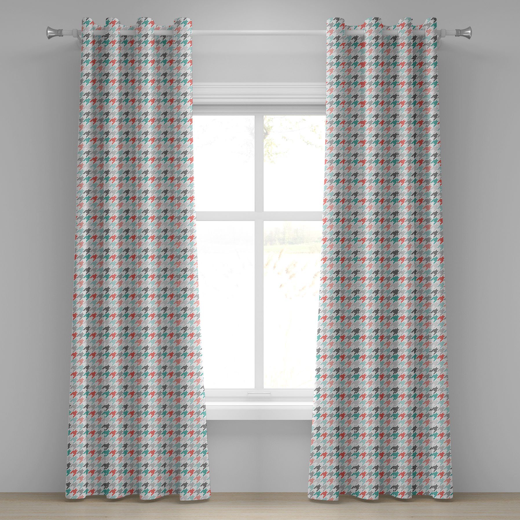 für Abakuhaus, Hahnentrittmotive 2-Panel-Fenstervorhänge Gardine Abstrakt Wohnzimmer, Schlafzimmer Dekorative