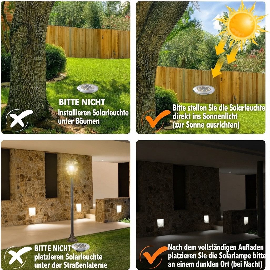 LaCute LED Solarleuchte Solar-Bodenleuchten Außen 8er-Set LED Warmweiß mit 8 LEDs, LED fest integriert, Warmweiß, 8er-Set, 8 LEDs je Leuchte, Solar, 600 mAh, Wa – Bild 3 von 5