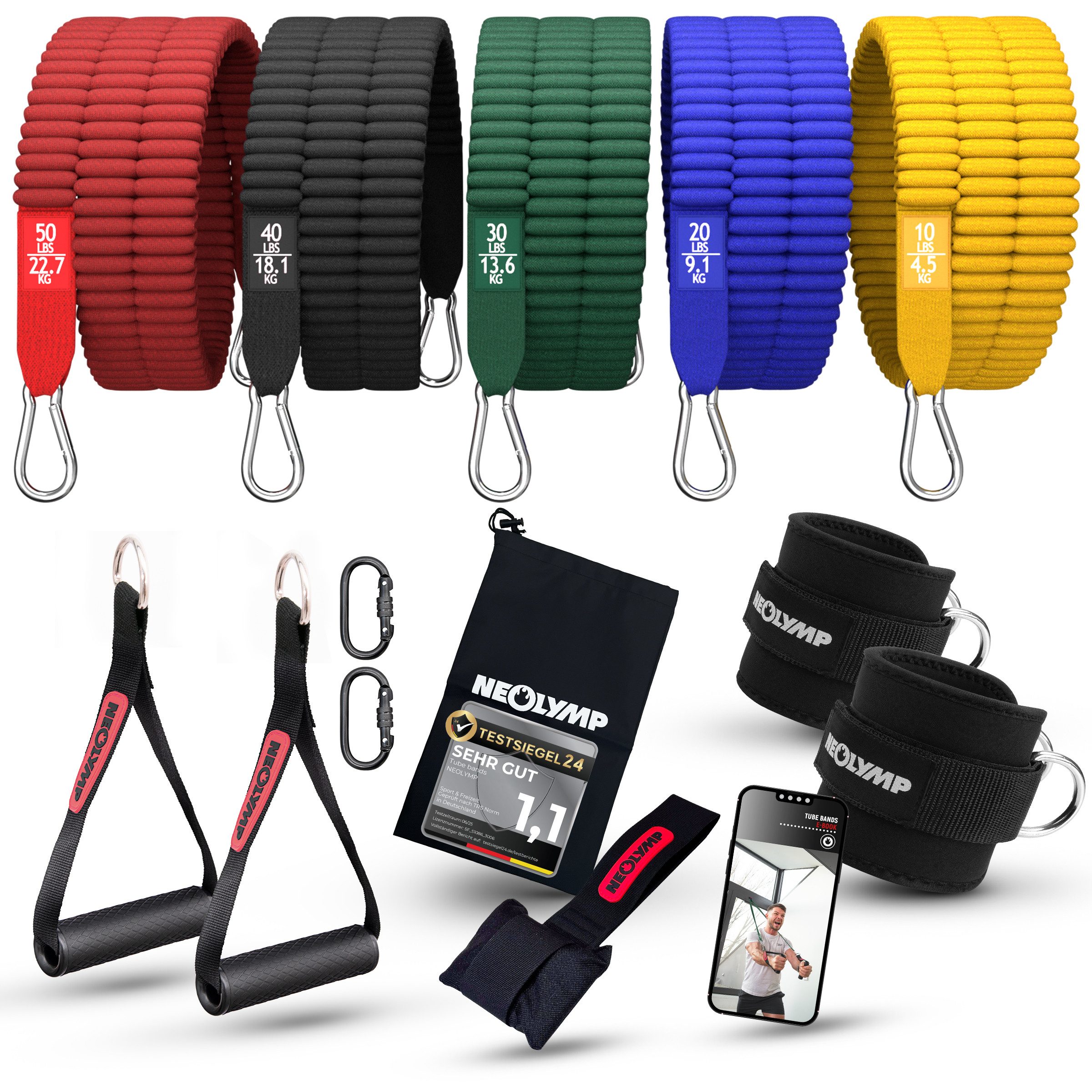Trainingsband Premium Resistance Bands Set mit E-Book - Fitnessbänder Expander Set